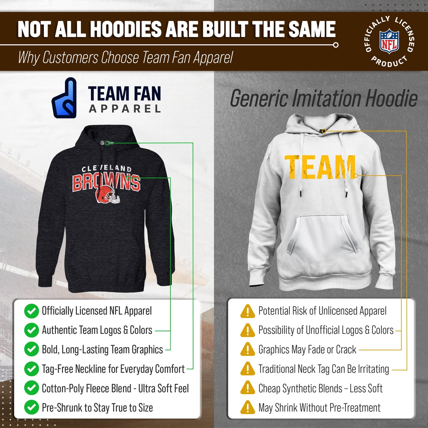 Cleveland Browns NFL Adult Unisex Starting Fresh Ultra Soft Fleece Hooded Sweatshirt - Black Heather