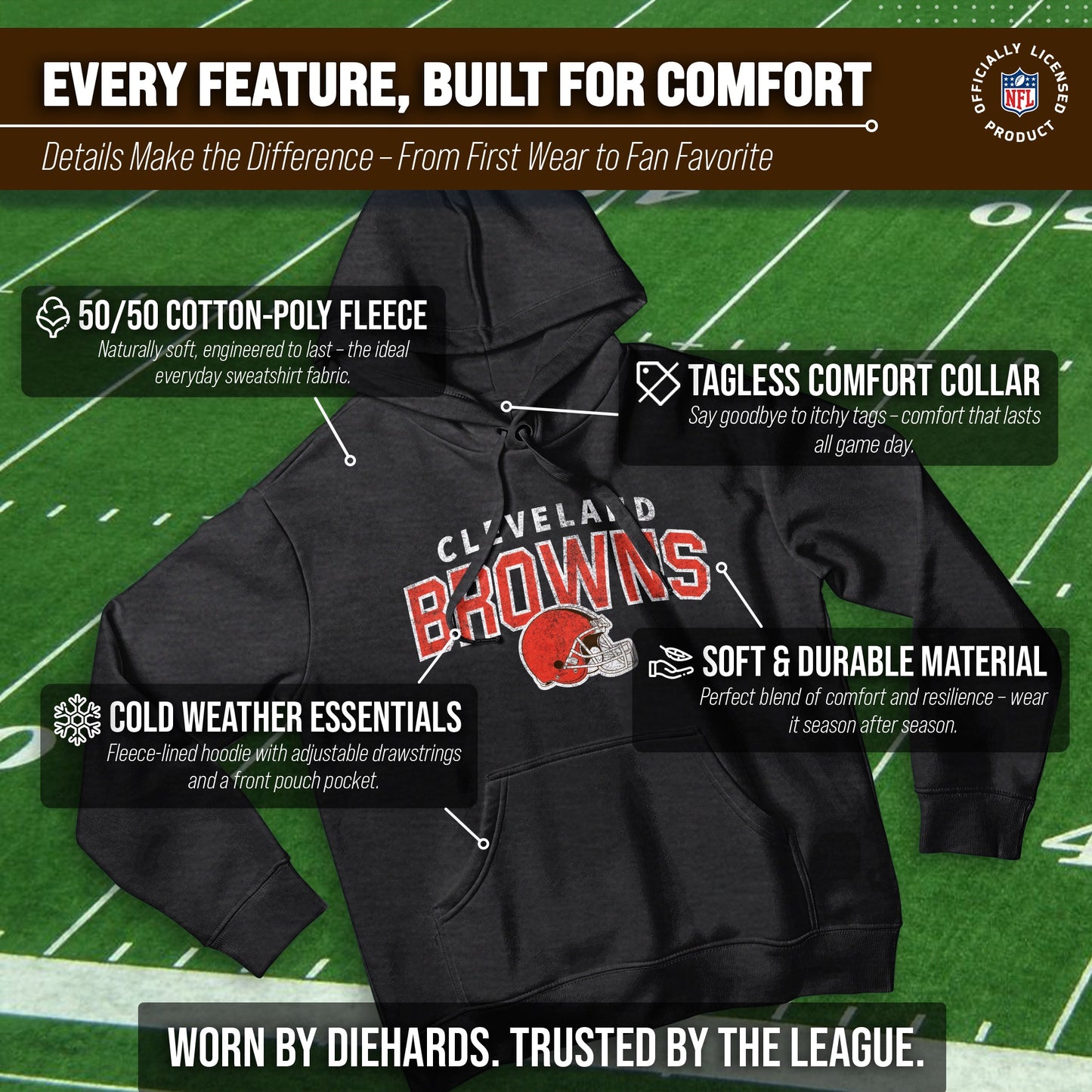 Cleveland Browns NFL Adult Unisex Starting Fresh Ultra Soft Fleece Hooded Sweatshirt - Black Heather
