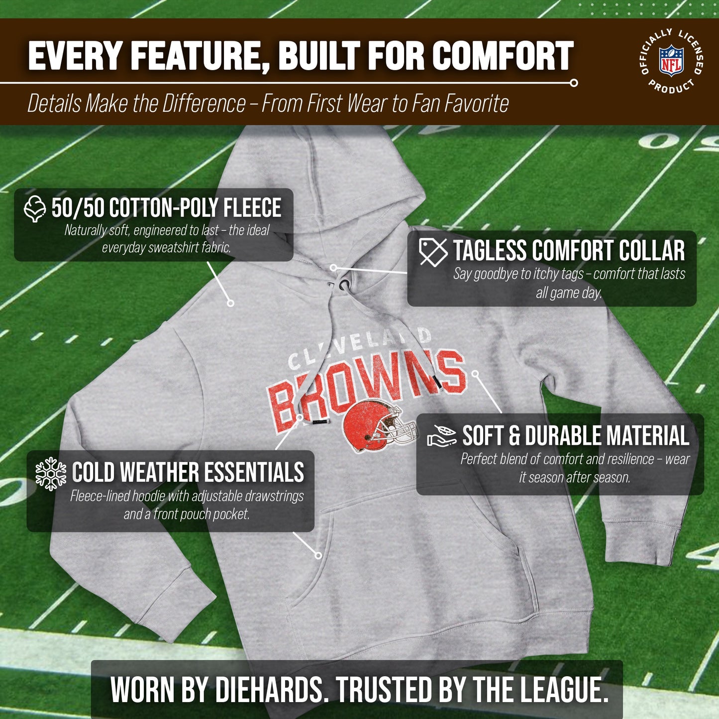 Cleveland Browns NFL Adult Unisex Starting Fresh Ultra Soft Fleece Hooded Sweatshirt - Athletic Heather