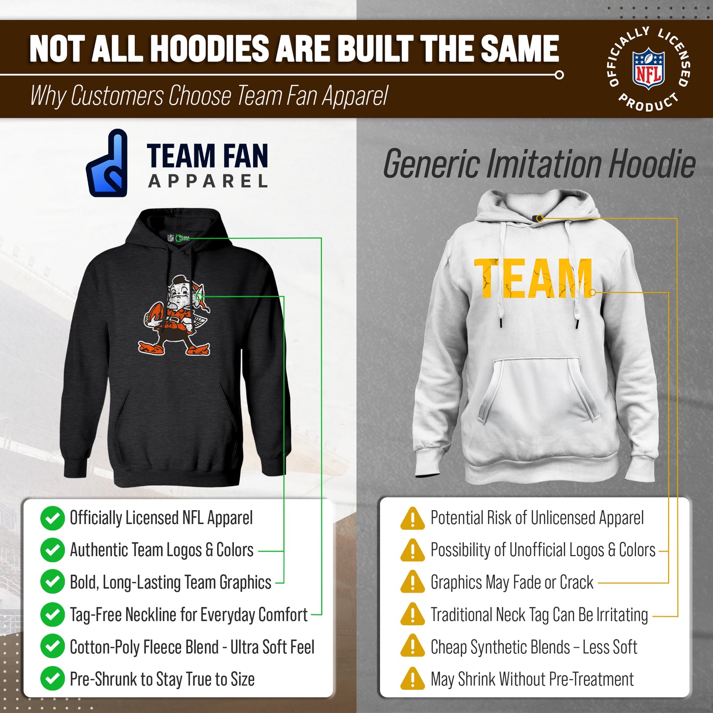 Cleveland Browns NFL Adult Unisex Modern Throwback Ultra Soft Fleece Hooded Sweatshirt - Black Heather