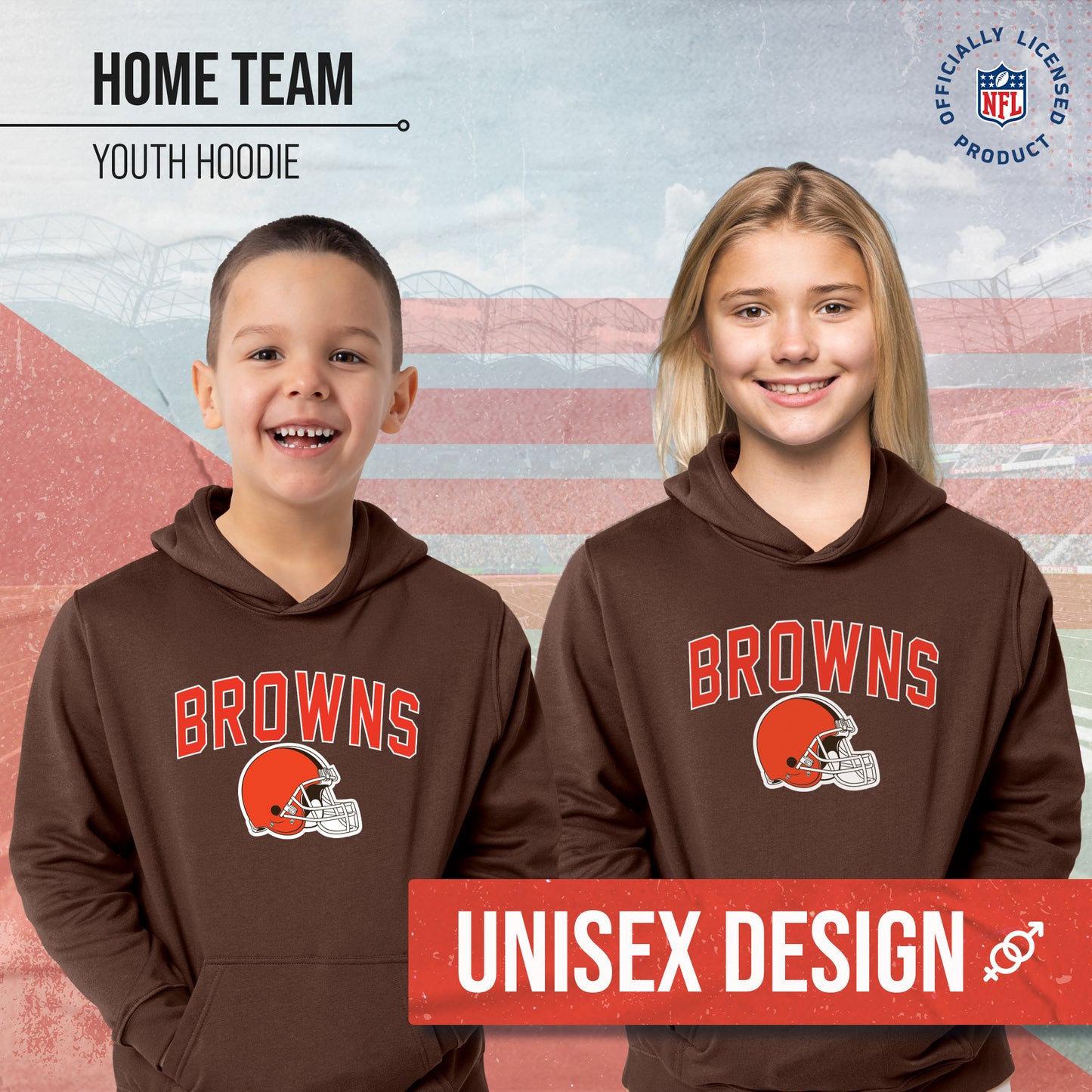 Cleveland Browns NFL Youth Home Team Hoodie- Kids Hooded Sweatshirt - Brown