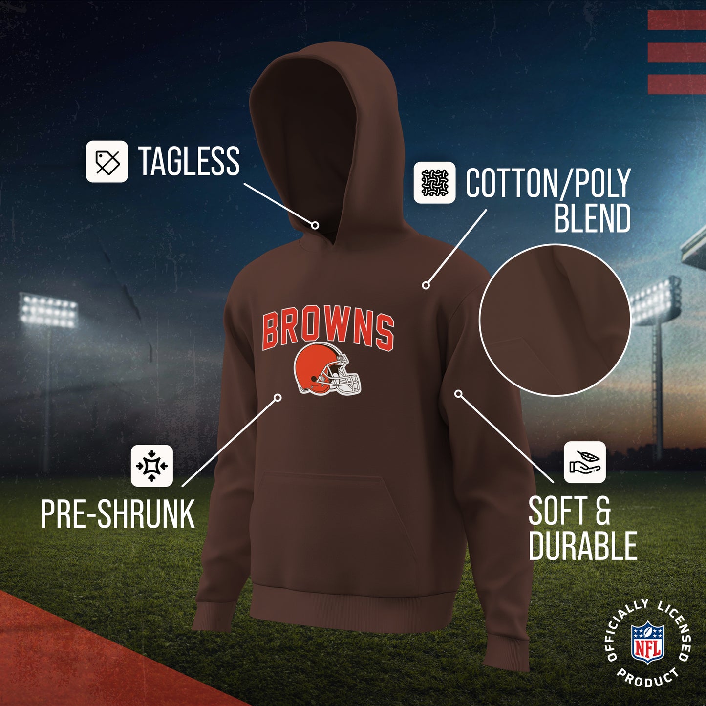 Cleveland Browns NFL Youth Home Team Hoodie- Kids Hooded Sweatshirt - Brown