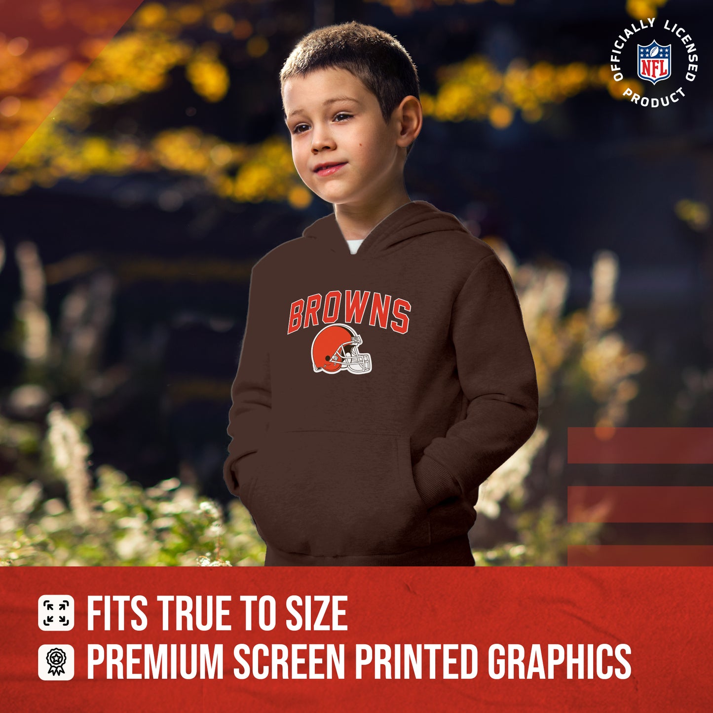 Cleveland Browns NFL Youth Home Team Hoodie- Kids Hooded Sweatshirt - Brown