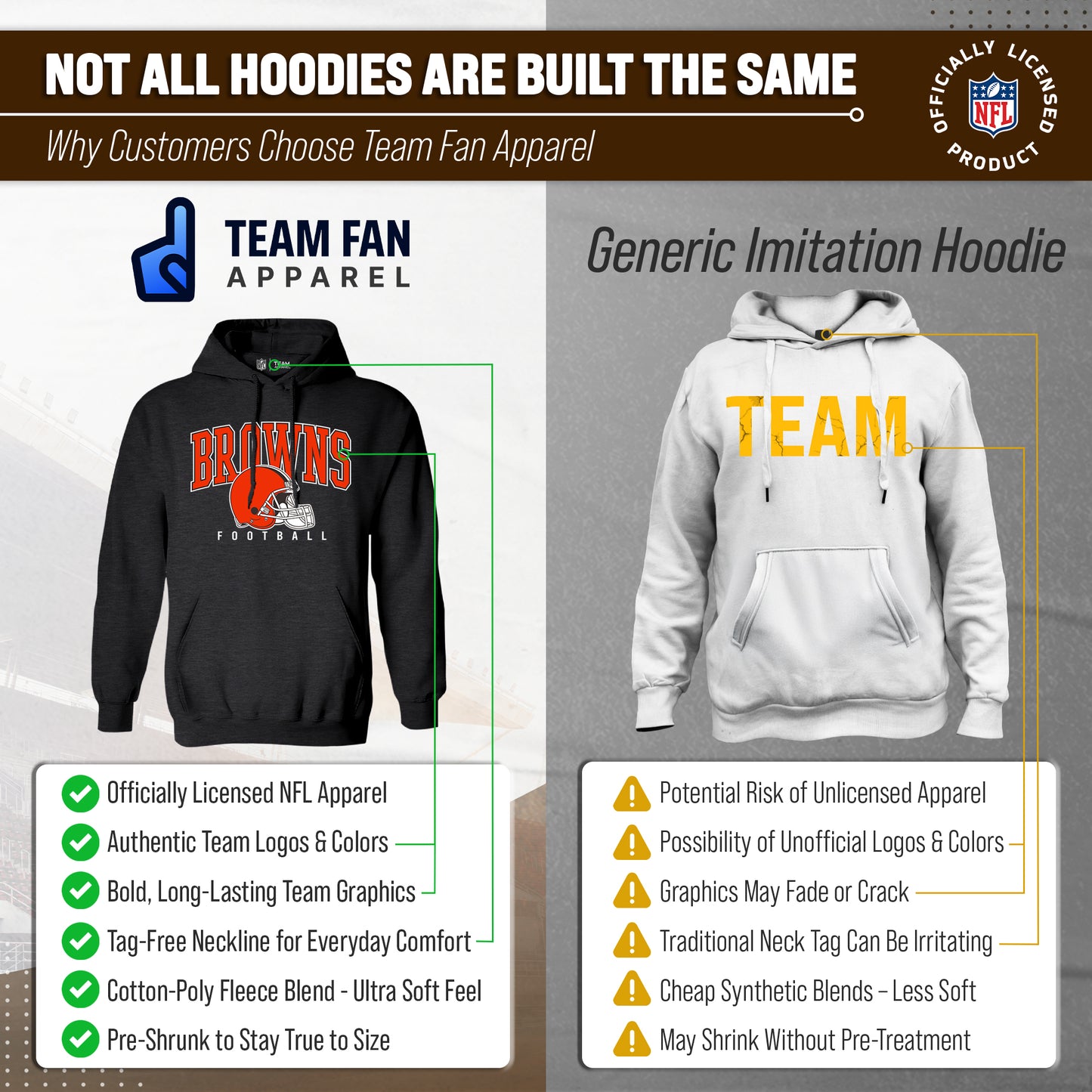 Cleveland Browns NFL Adult Unisex All Star Soft Fleece Hooded Sweatshirt - Black Heather