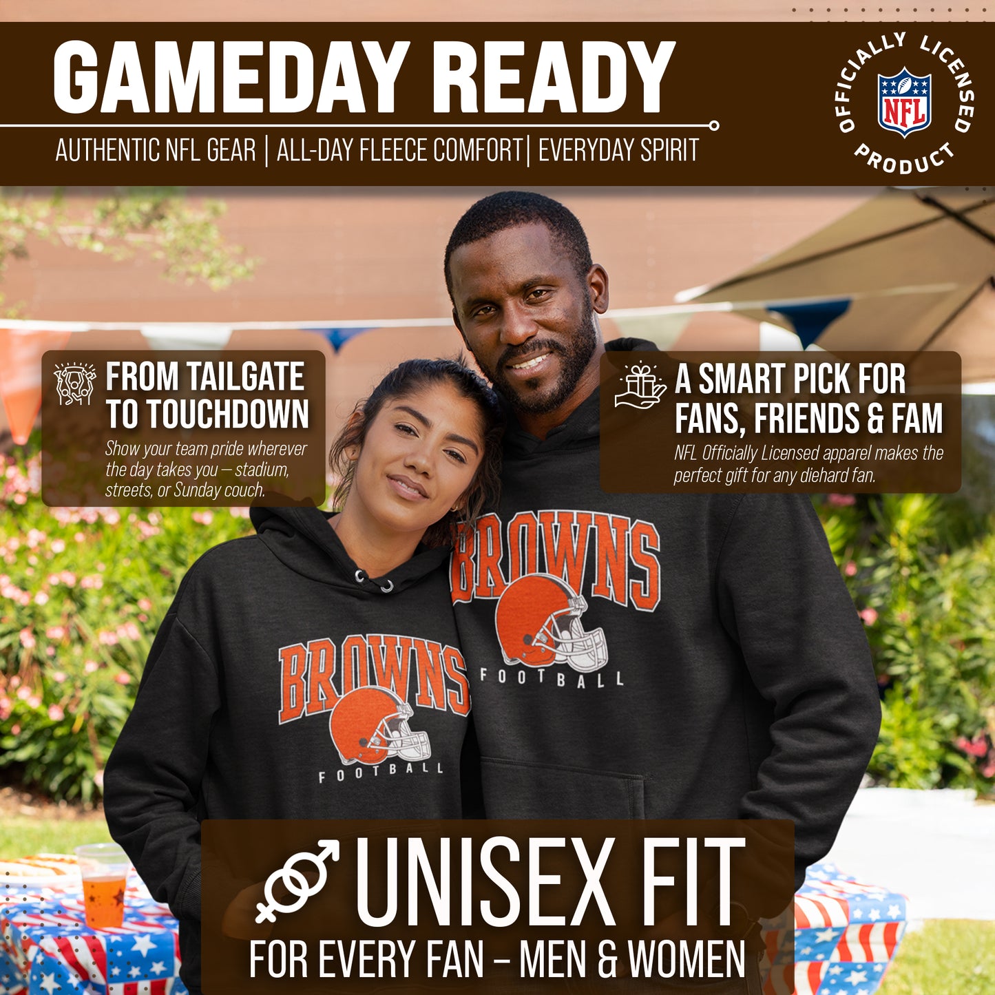 Cleveland Browns NFL Adult Unisex All Star Soft Fleece Hooded Sweatshirt - Black Heather