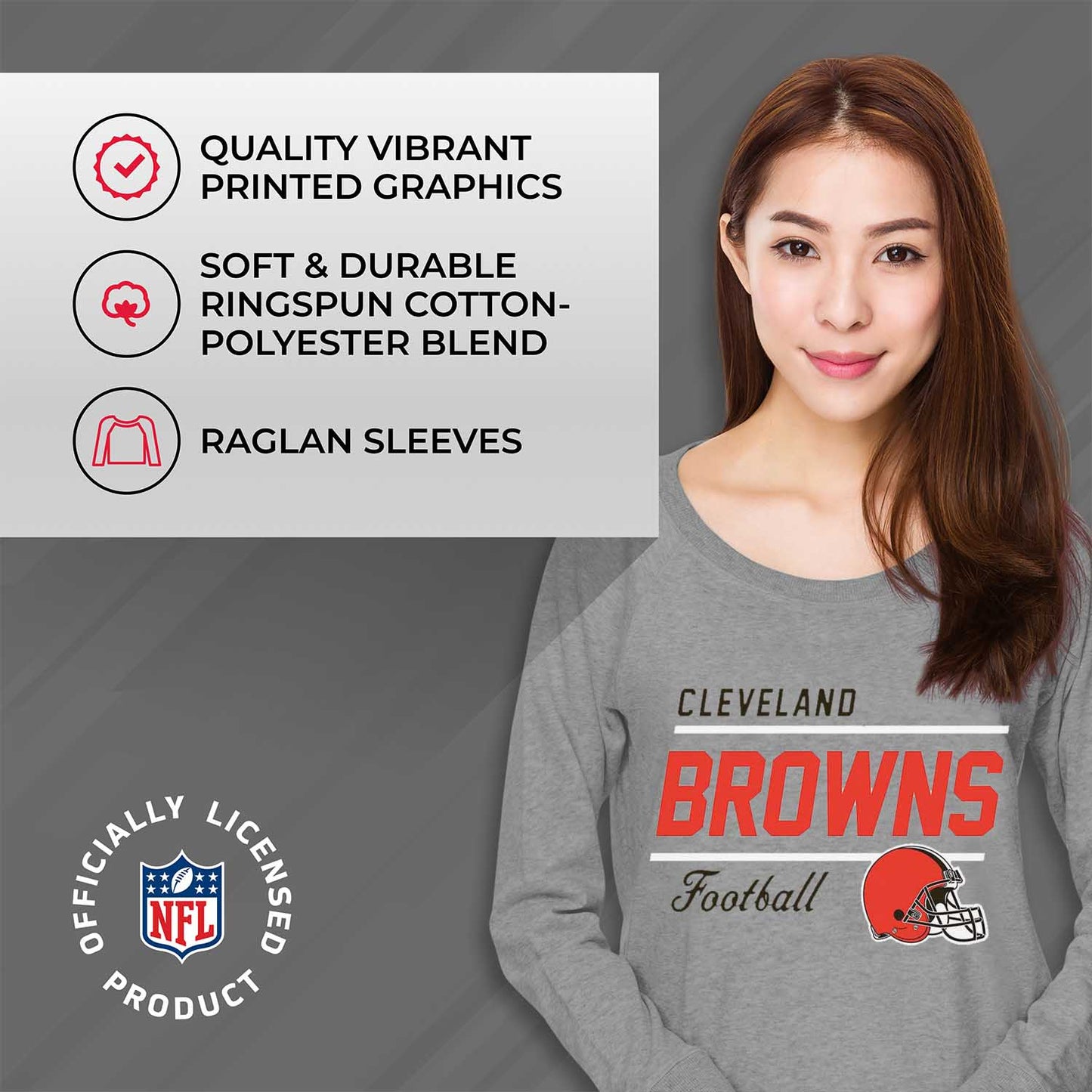 Cleveland Browns NFL Womens Crew Neck Light Weight - Sport Gray