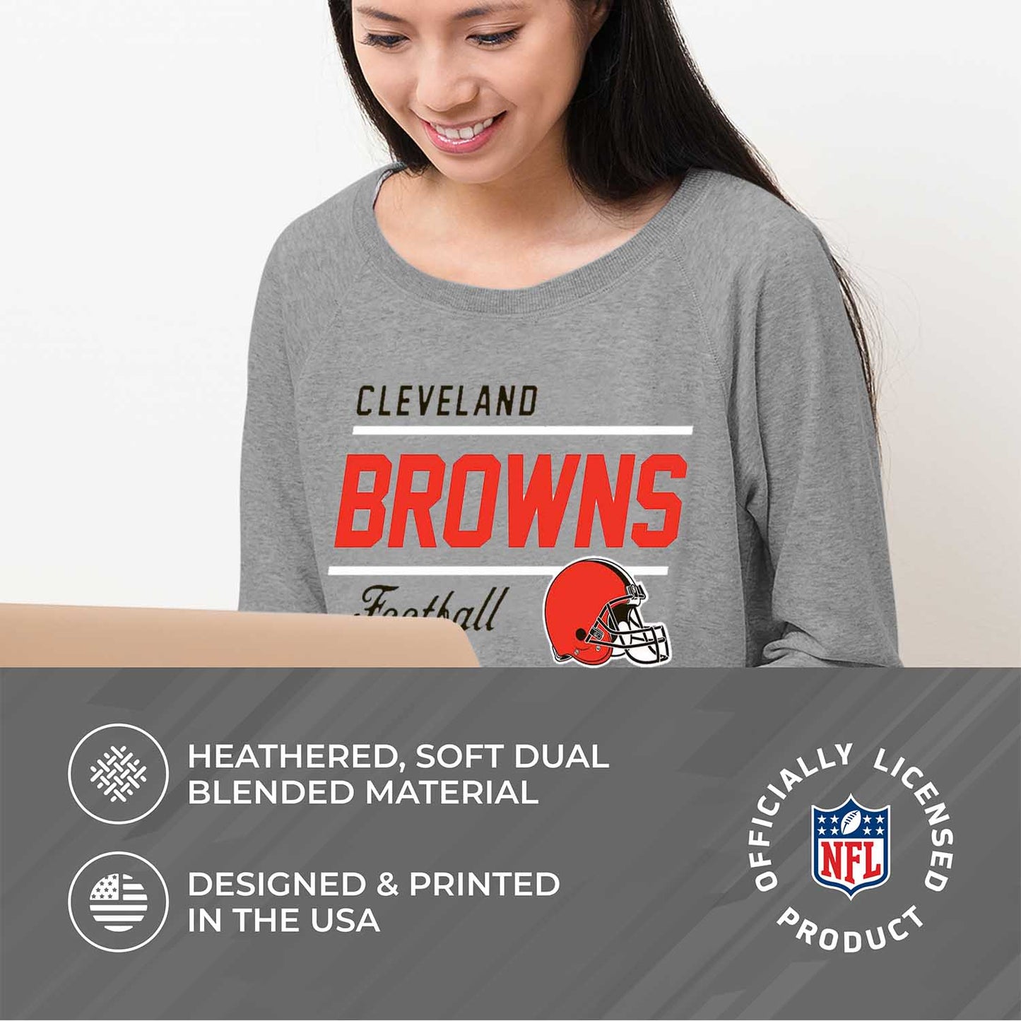 Cleveland Browns NFL Womens Crew Neck Light Weight - Sport Gray