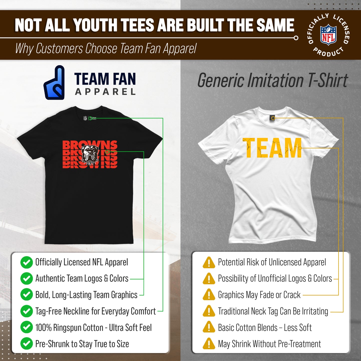 Cleveland Browns NFL Youth Repeating Logo Football T-Shirt Unisex Tag Free Comfortable - Black