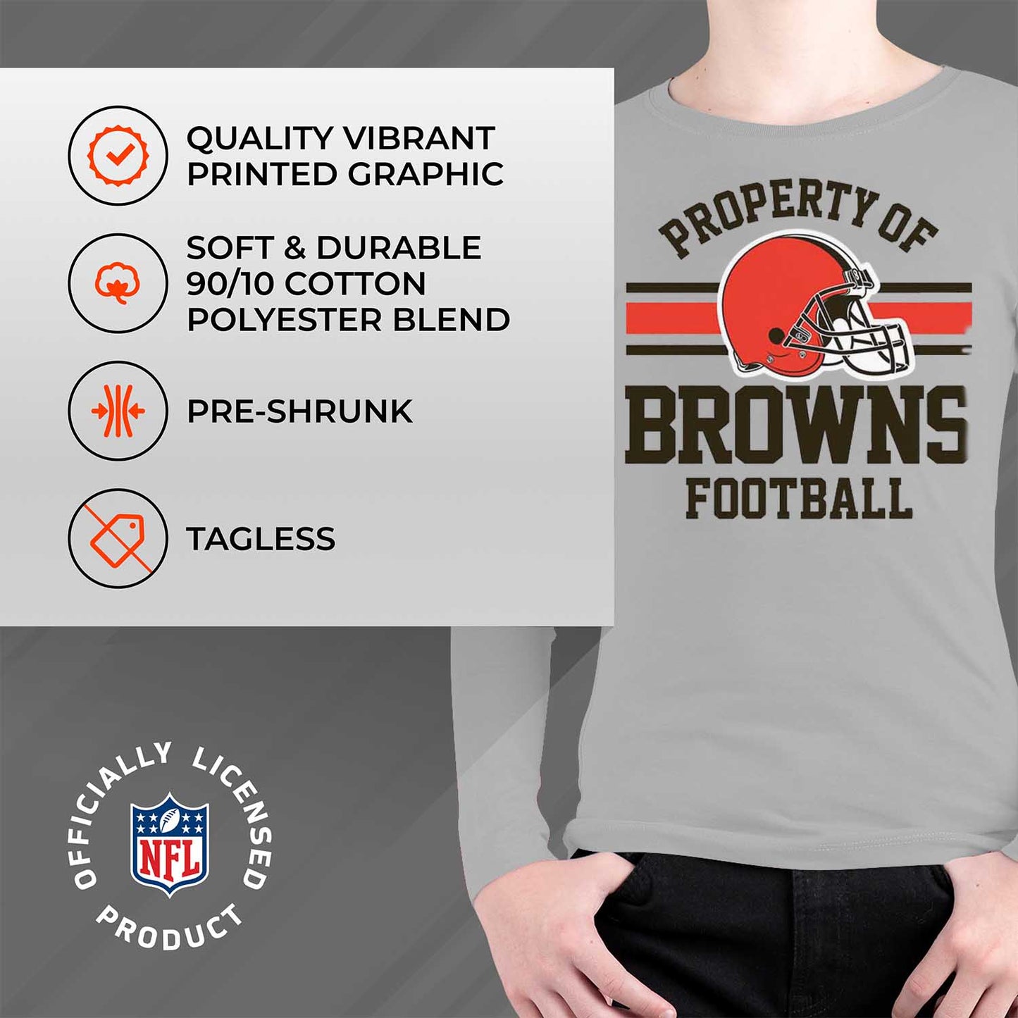 Cleveland Browns NFL Gameday Youth Football Long Sleeve Shirt - Gray