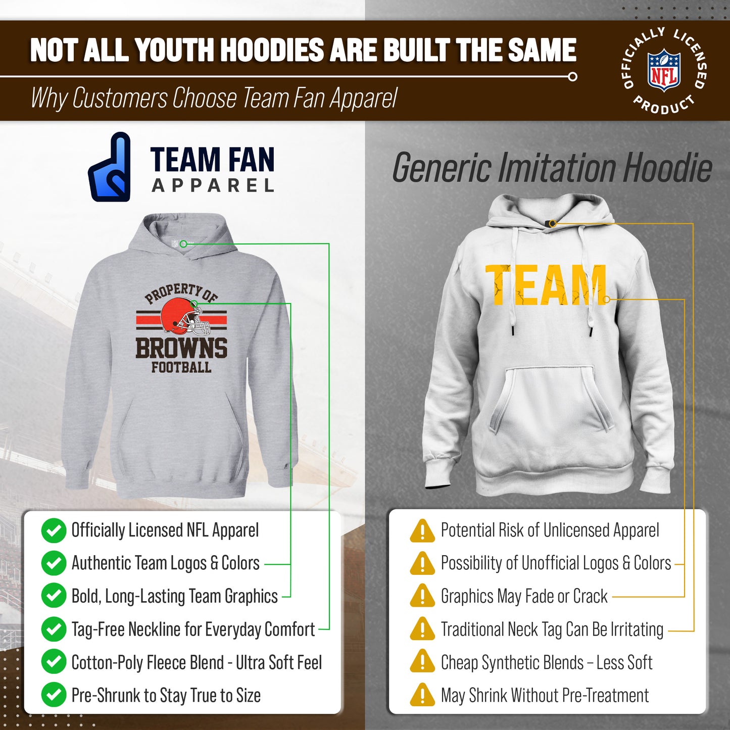 Cleveland Browns NFL Youth Property Of Hooded Sweatshirt - Sport Gray