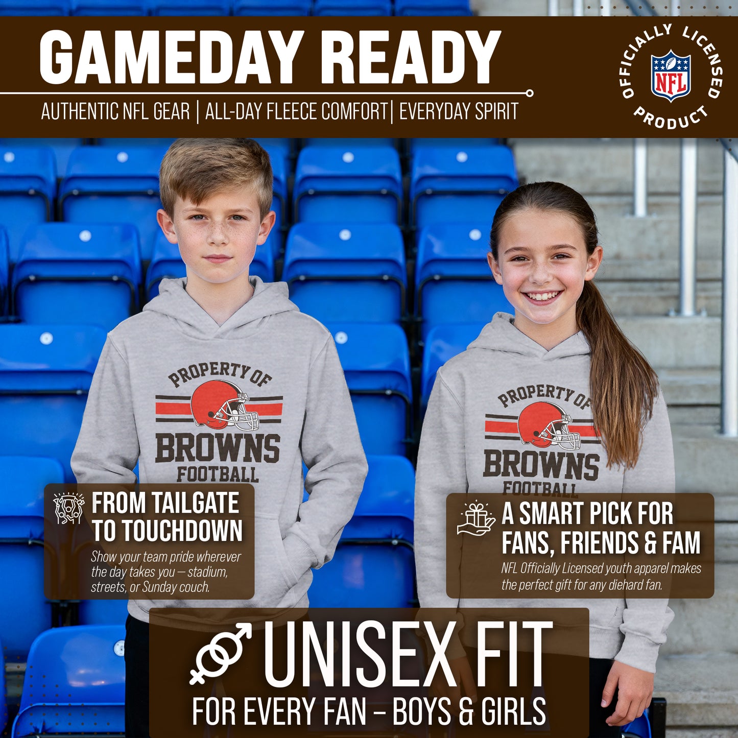 Cleveland Browns NFL Youth Property Of Hooded Sweatshirt - Sport Gray