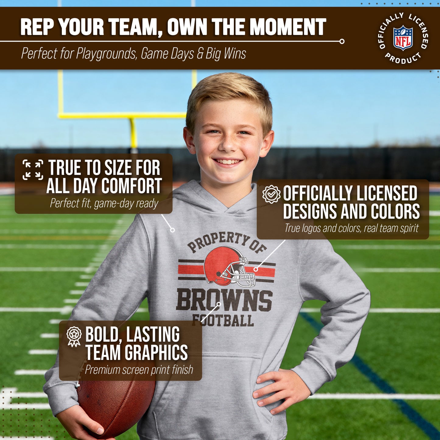 Cleveland Browns NFL Youth Property Of Hooded Sweatshirt - Sport Gray