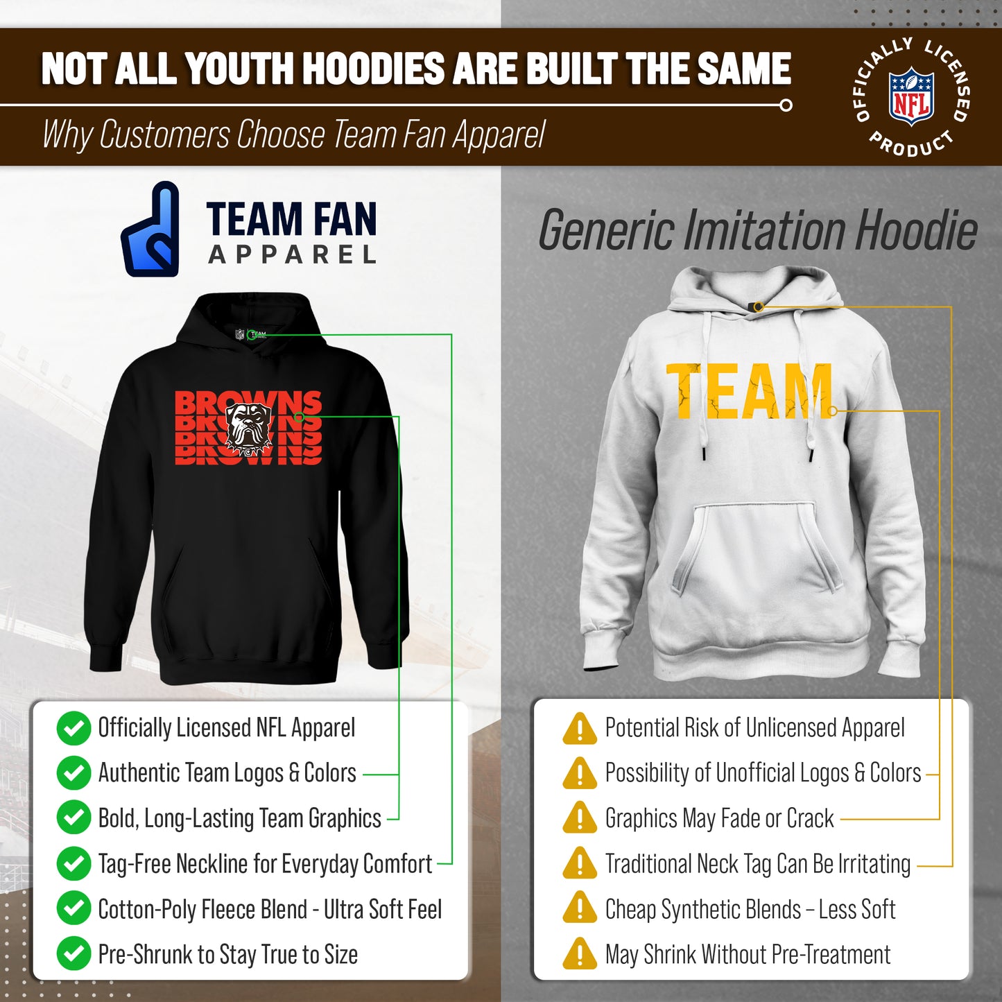 Cleveland Browns NFL Youth Repeating Logo Football Fleece Hooded Sweatshirt - Black