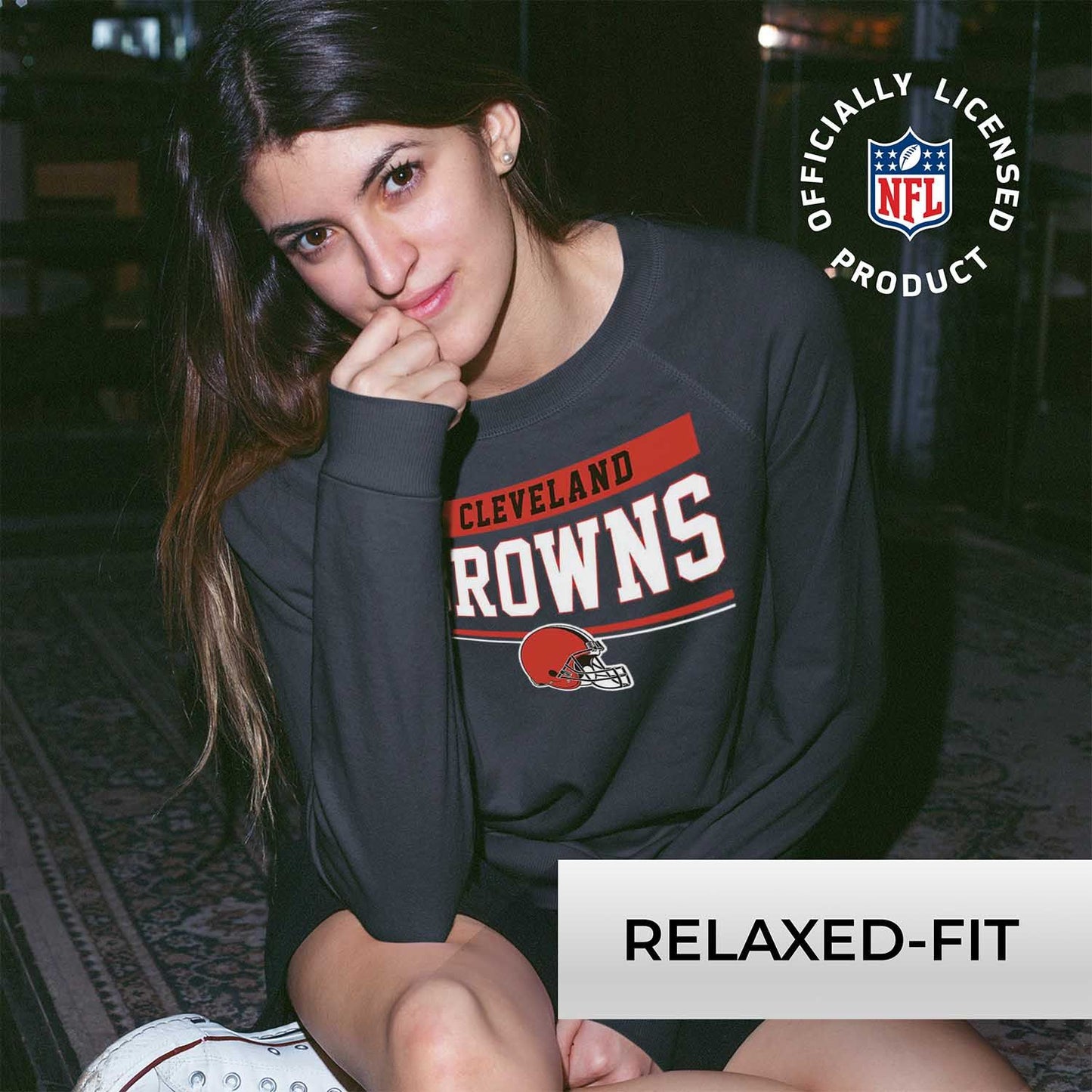 Cleveland Browns NFL Womens Team Block French Terry Slouchy Top - Charcoal