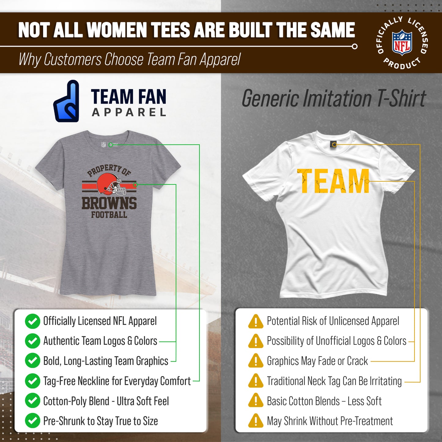 Cleveland Browns NFL Womens Short Sleeve Property of Tshirt - Gray