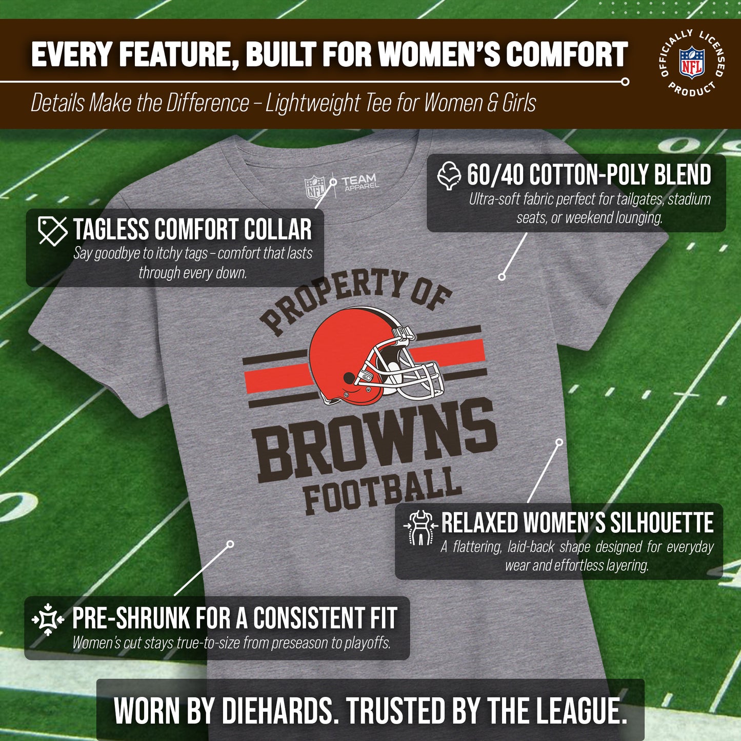 Cleveland Browns NFL Womens Short Sleeve Property of Tshirt - Gray