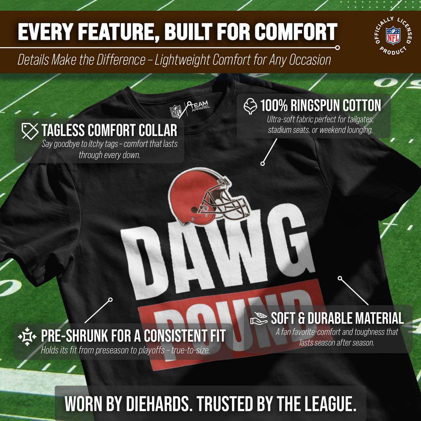 Cleveland Browns NFL Adult Team Slogan Unisex T-Shirt - Black