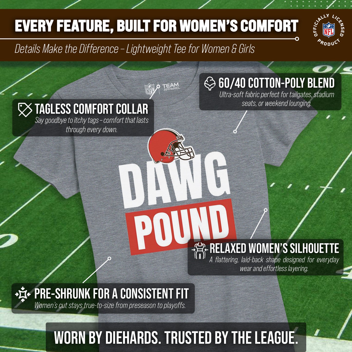 Cleveland Browns NFL Womens Team Slogan Short Sleeve Tshirt - Sport Gray