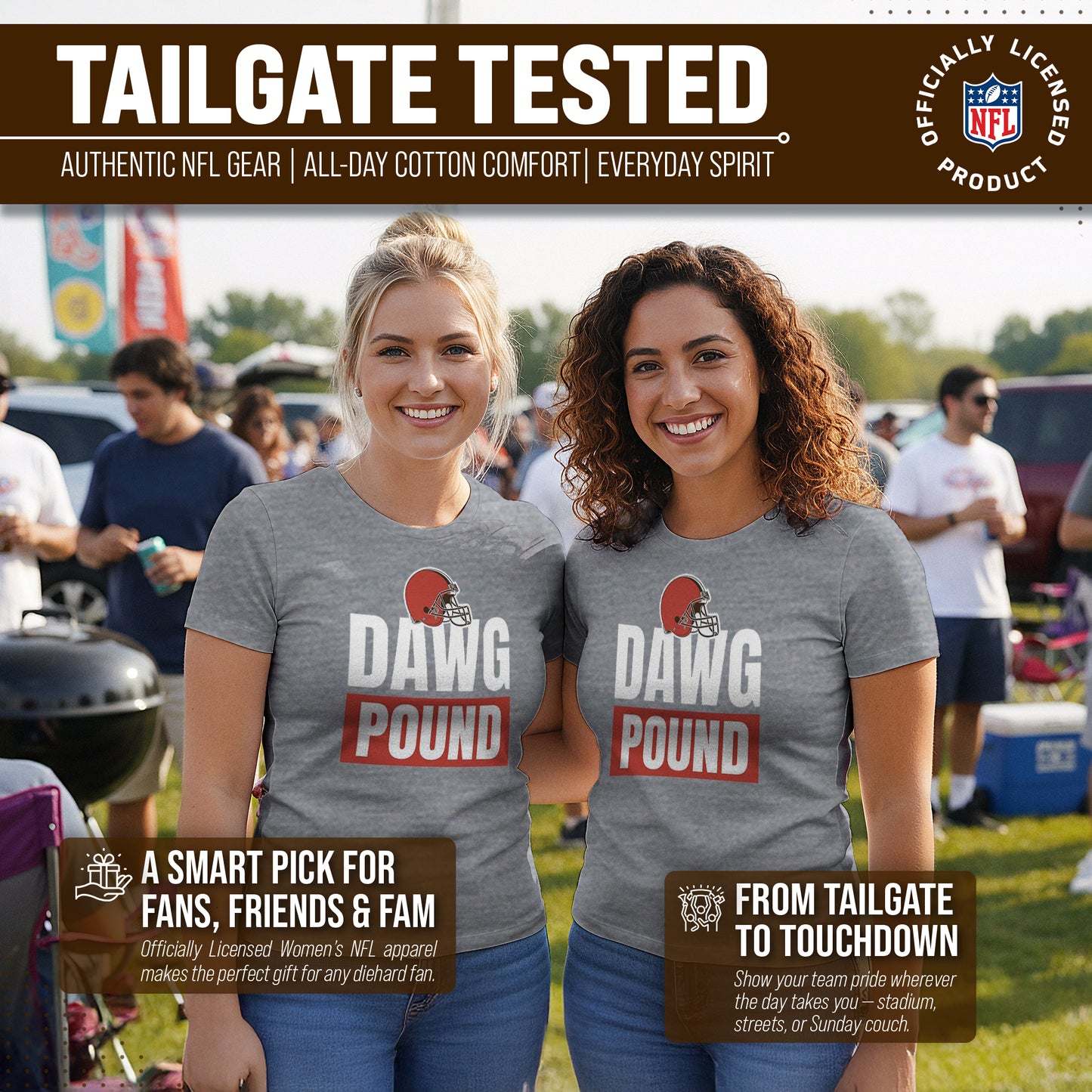Cleveland Browns NFL Womens Team Slogan Short Sleeve Tshirt - Sport Gray