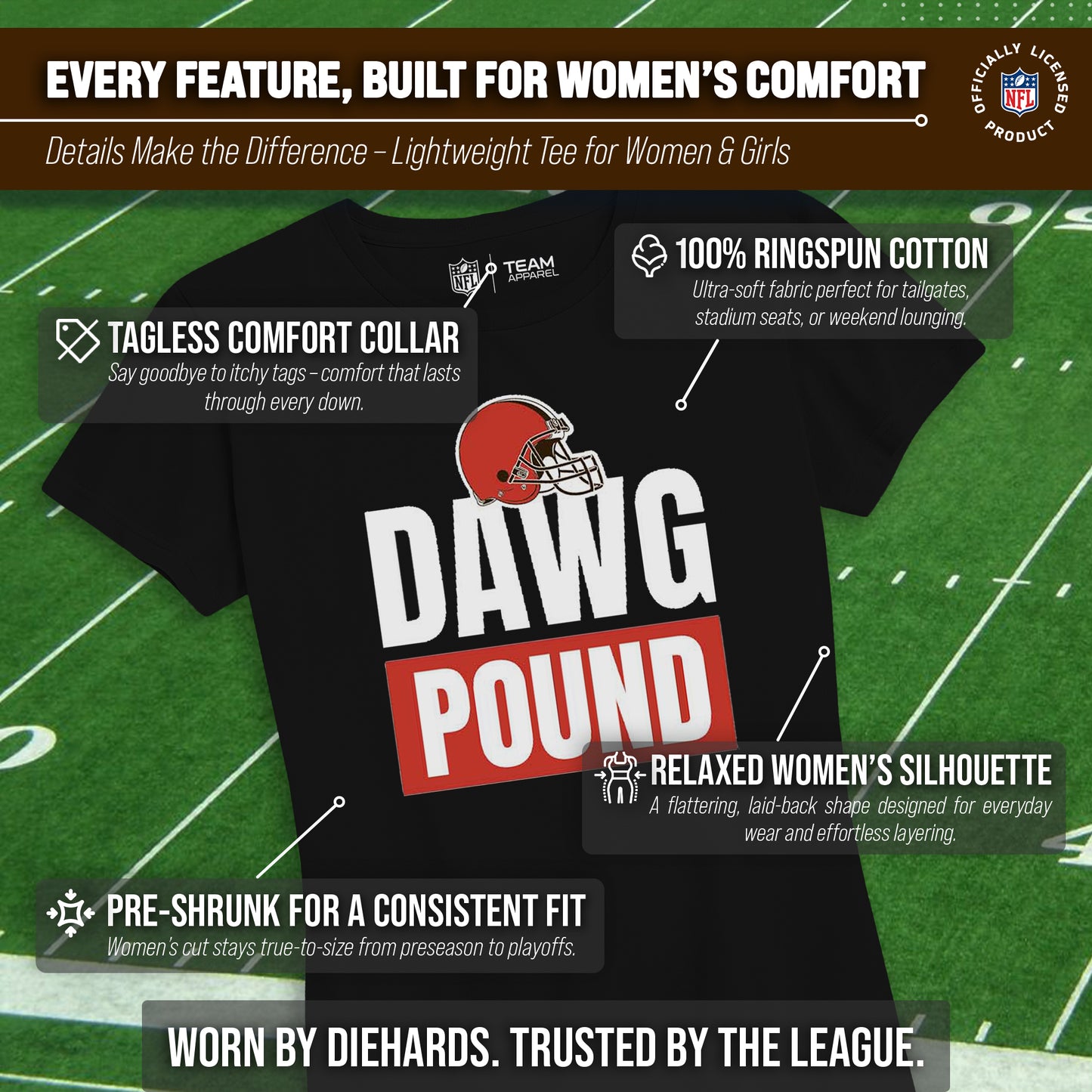 Cleveland Browns NFL Womens Team Slogan Short Sleeve Tshirt - Black