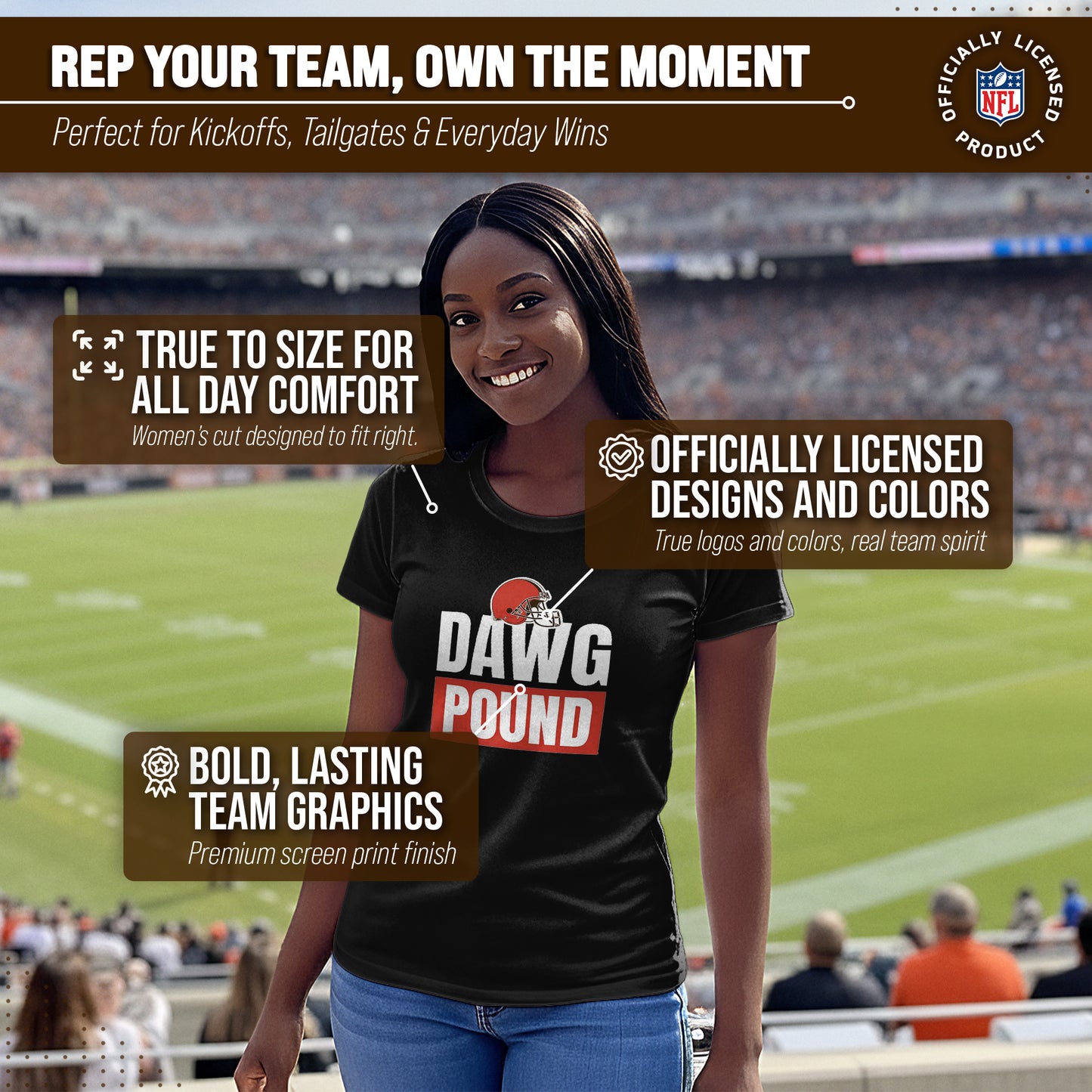 Cleveland Browns NFL Womens Team Slogan Short Sleeve Tshirt - Black