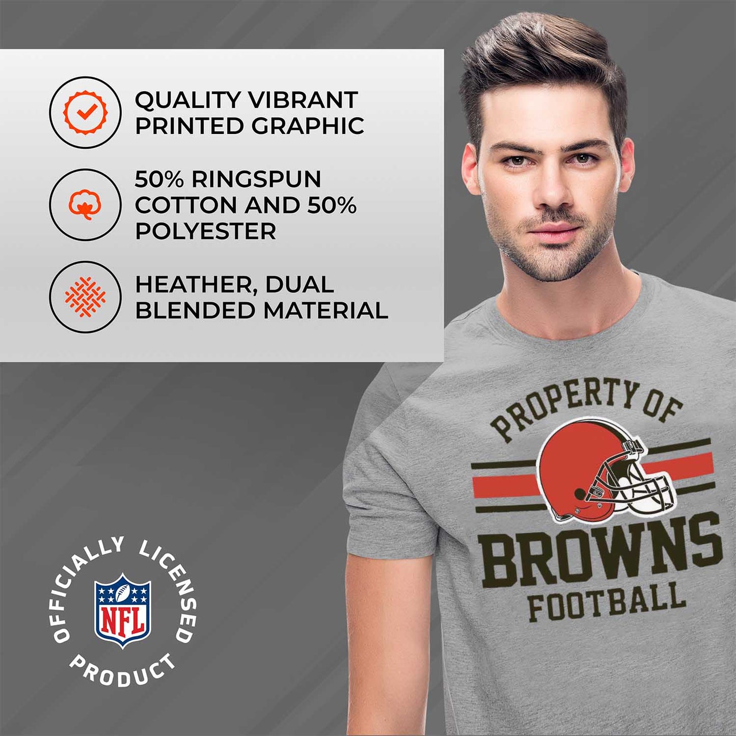 Cleveland Browns NFL Adult Property Of T-Shirt - Sport Gray