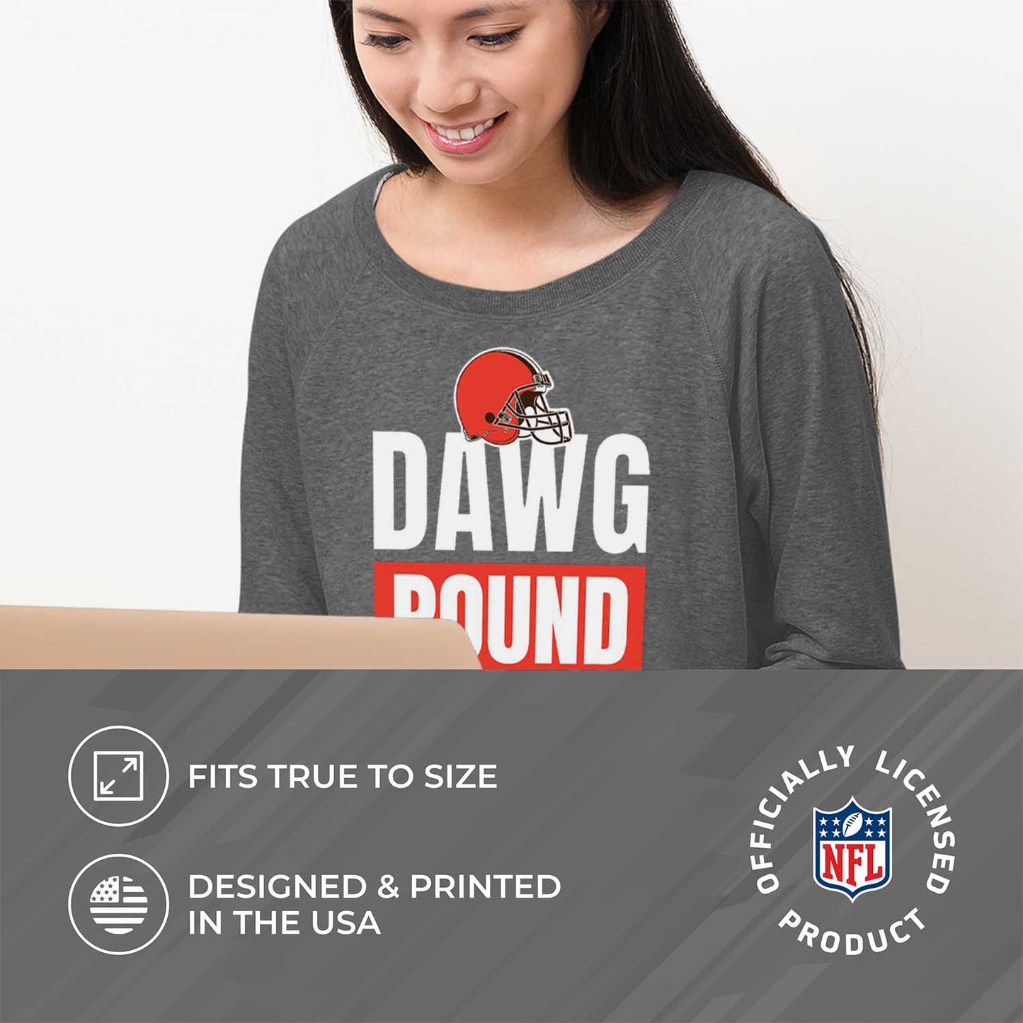 Cleveland Browns NFL Womens Plus Size Team Slogan Crew Neck - Sport Gray
