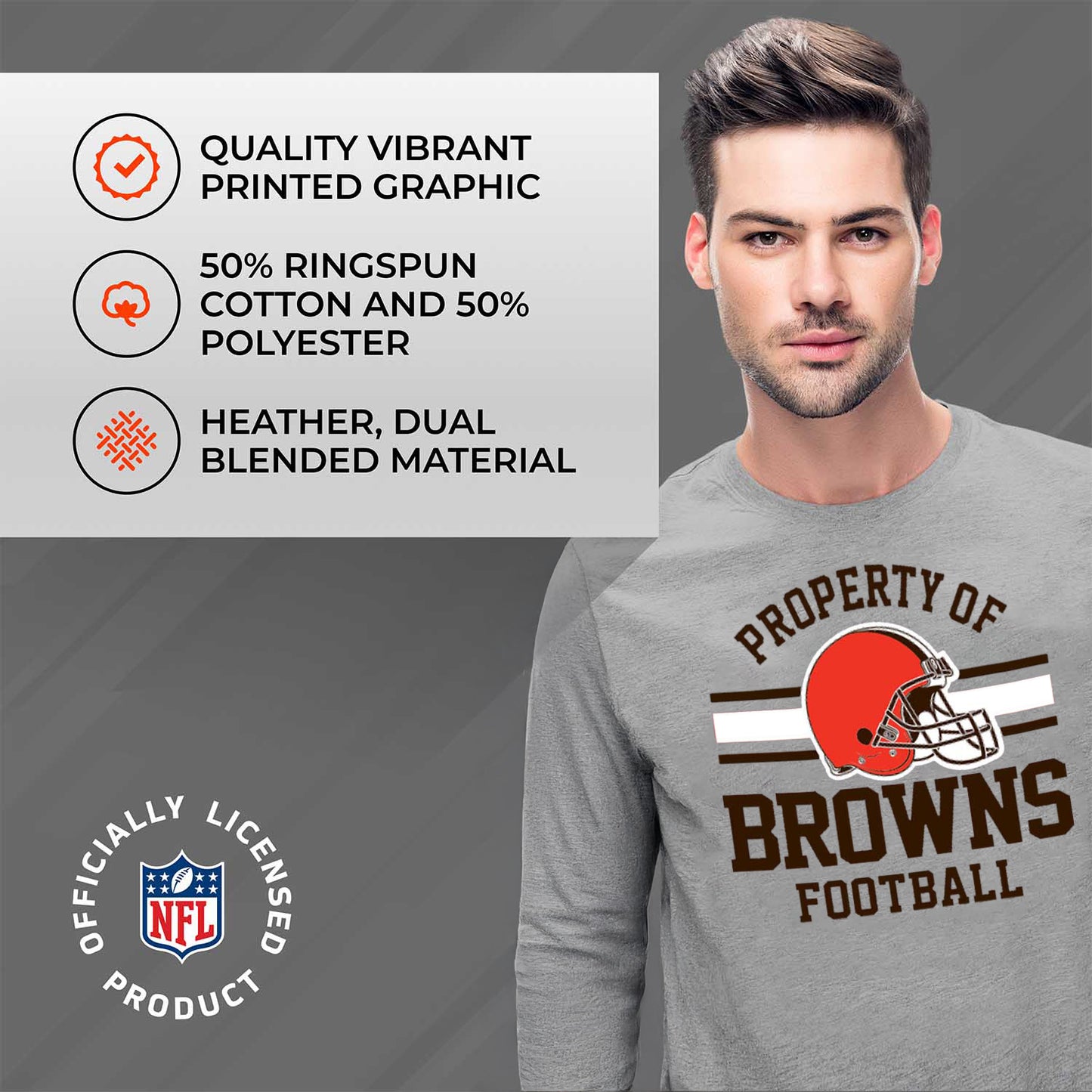 Cleveland Browns NFL Adult Property Of Long SleeveT Shirt - Sport Gray