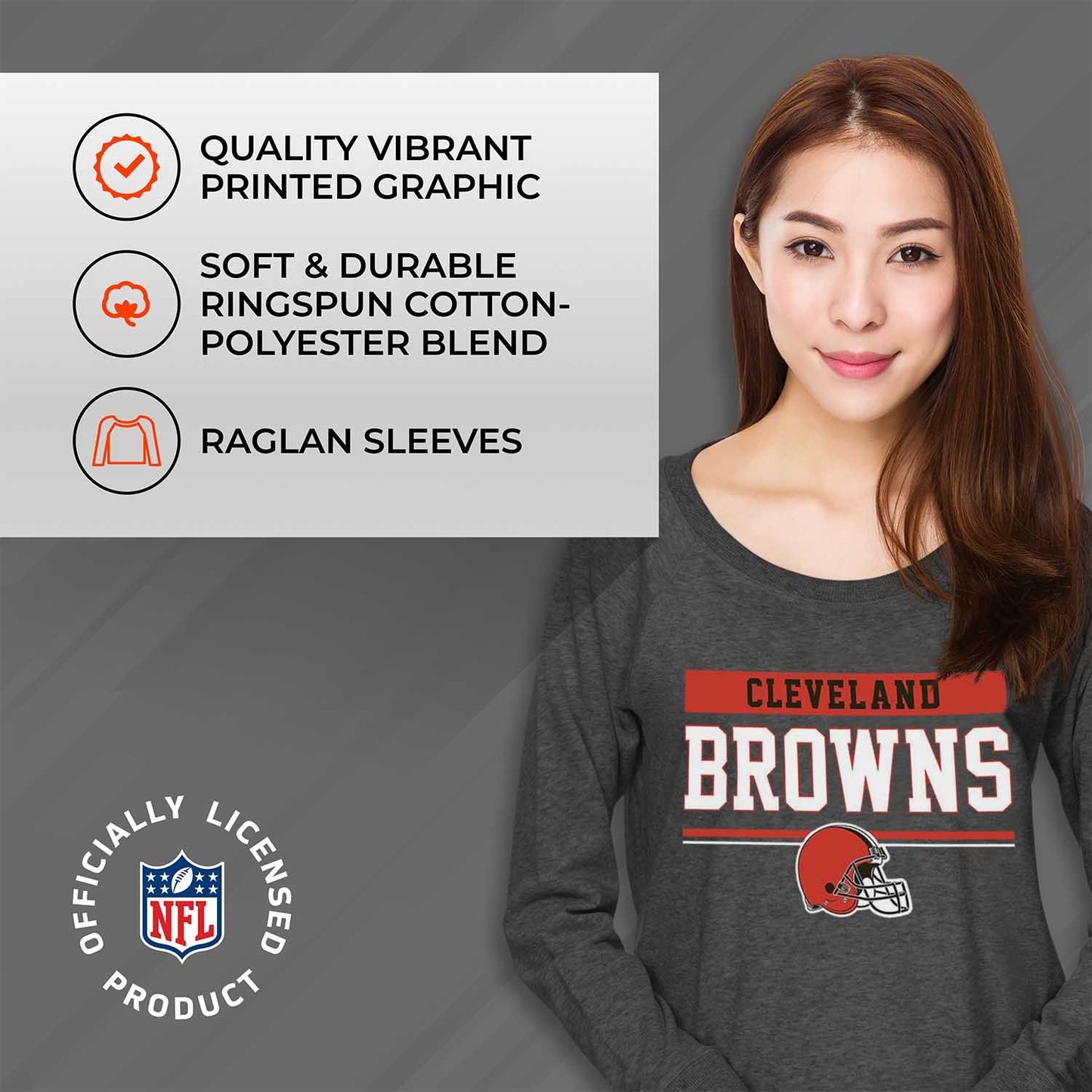 Cleveland Browns NFL Womens Team Block French Terry Slouchy Top - Charcoal