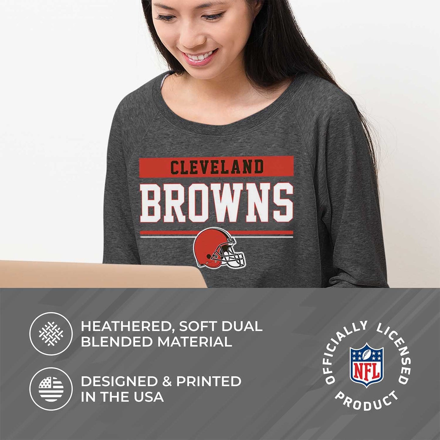 Cleveland Browns NFL Womens Team Block French Terry Slouchy Top - Charcoal