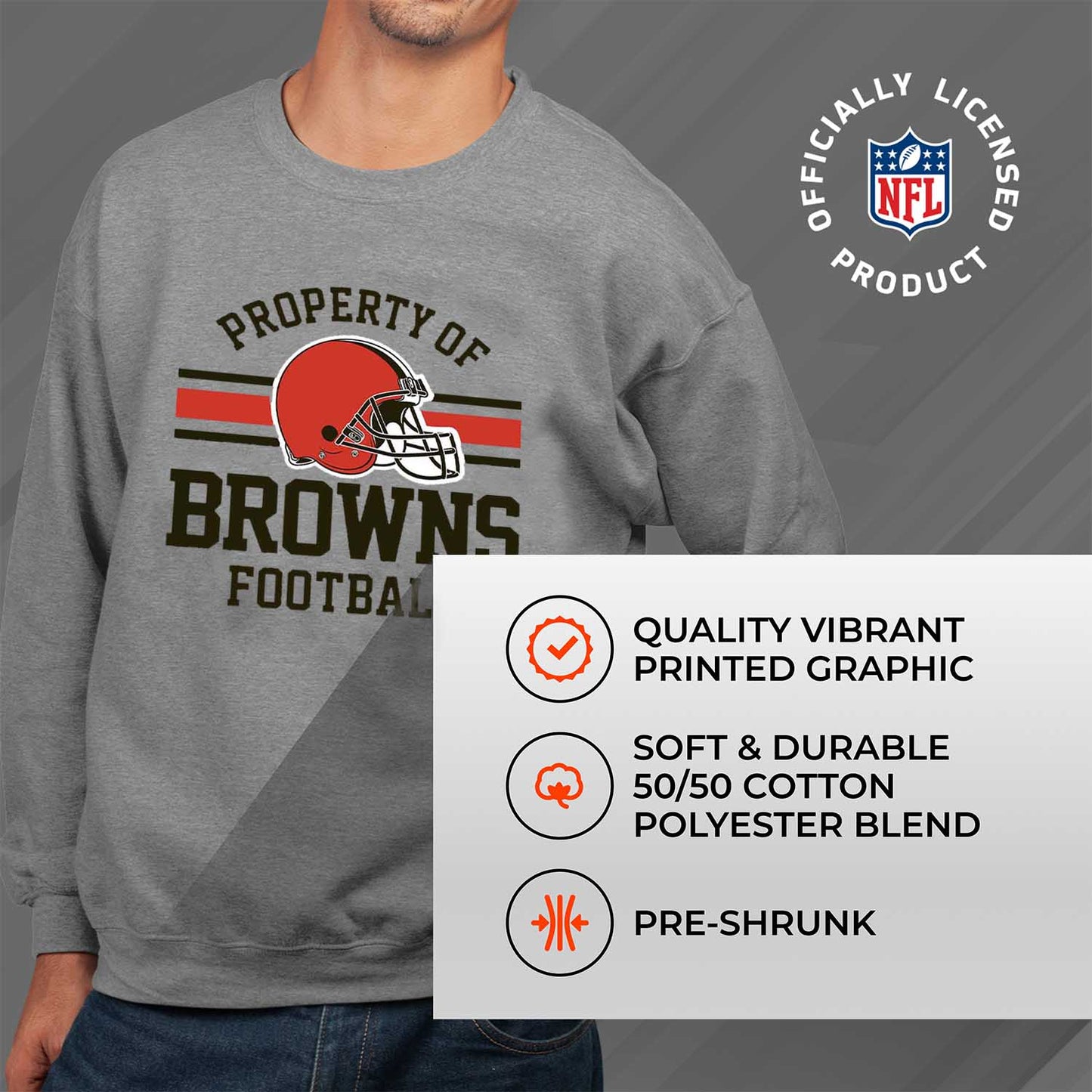 Cleveland Browns NFL Adult Property Of Crewneck Fleece Sweatshirt - Sport Gray