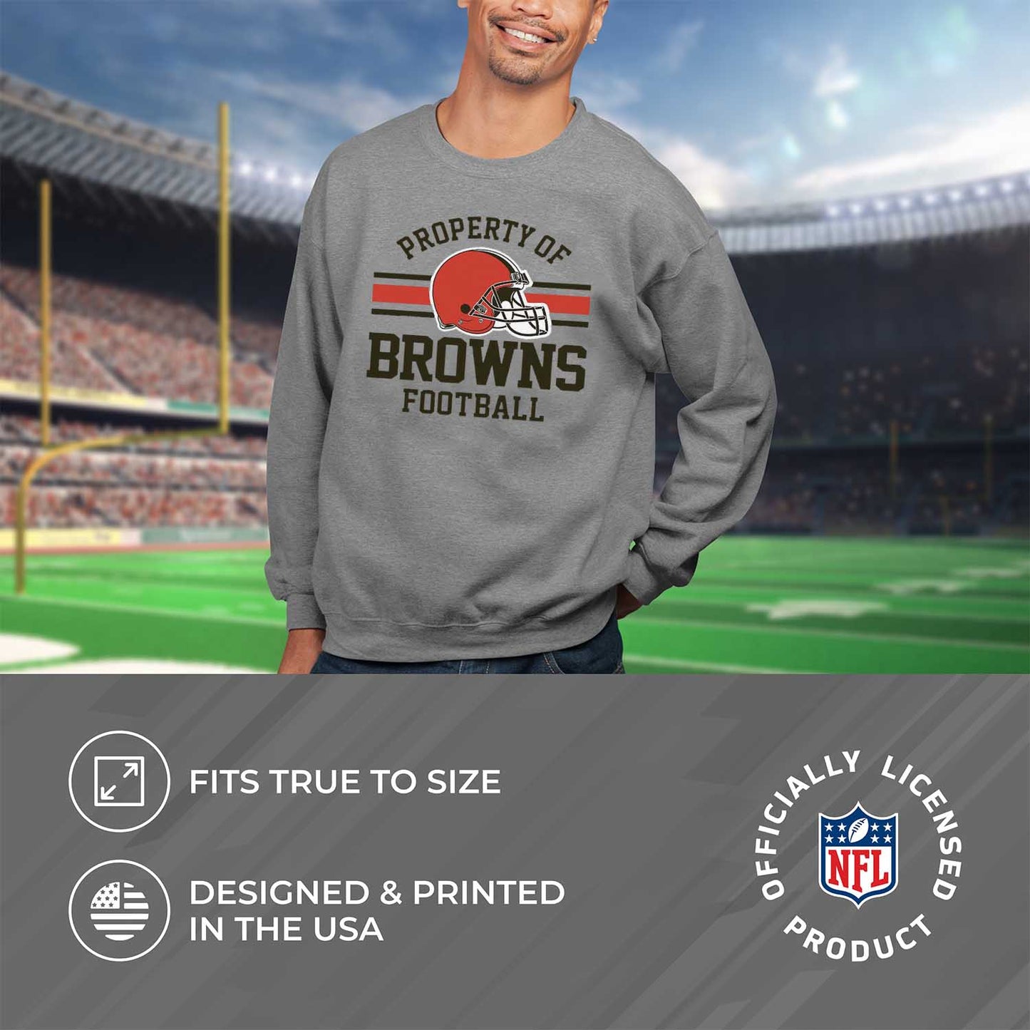 Cleveland Browns NFL Adult Property Of Crewneck Fleece Sweatshirt - Sport Gray