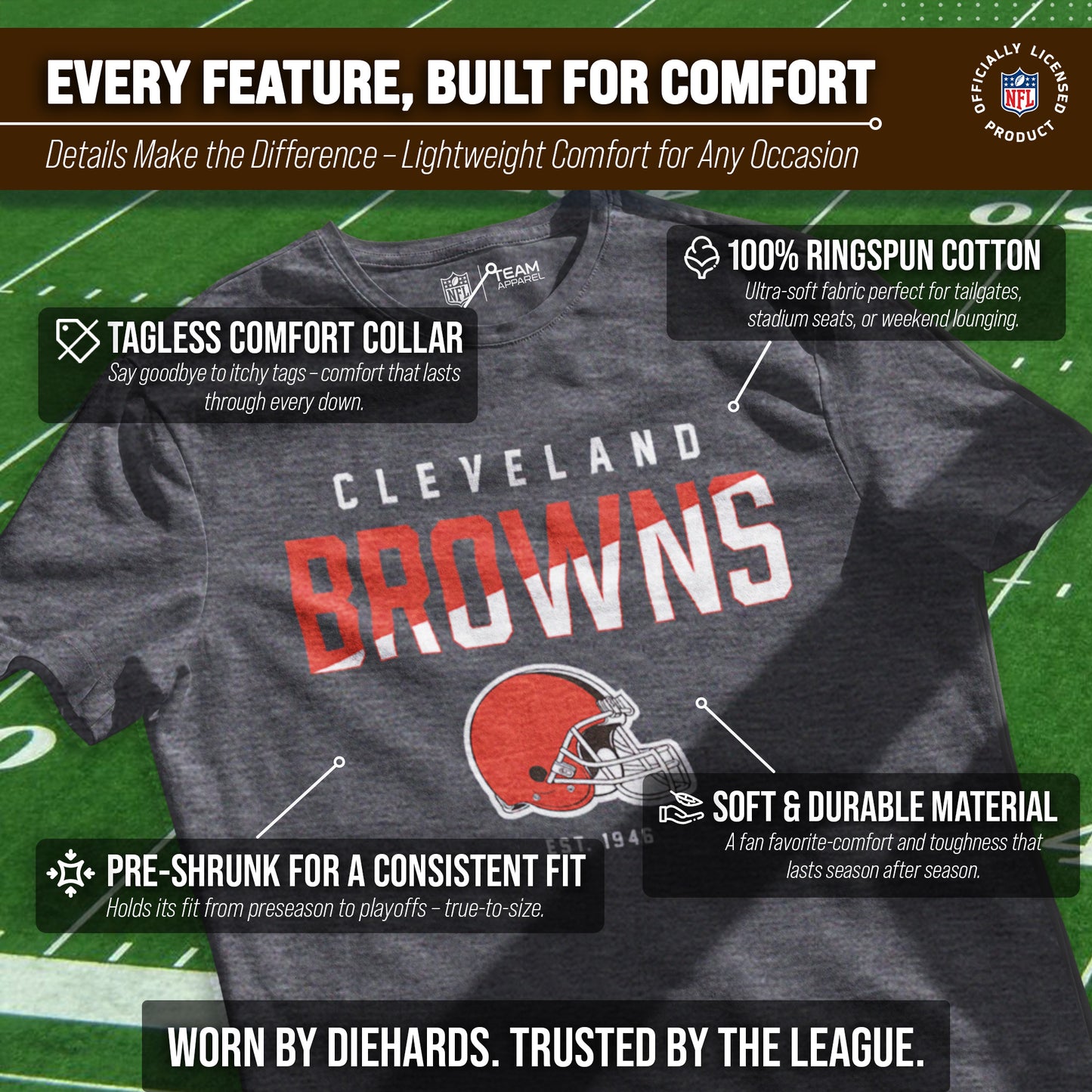 Cleveland Browns Adult NFL Diagonal Fade Color Block T-Shirt - Charcoal
