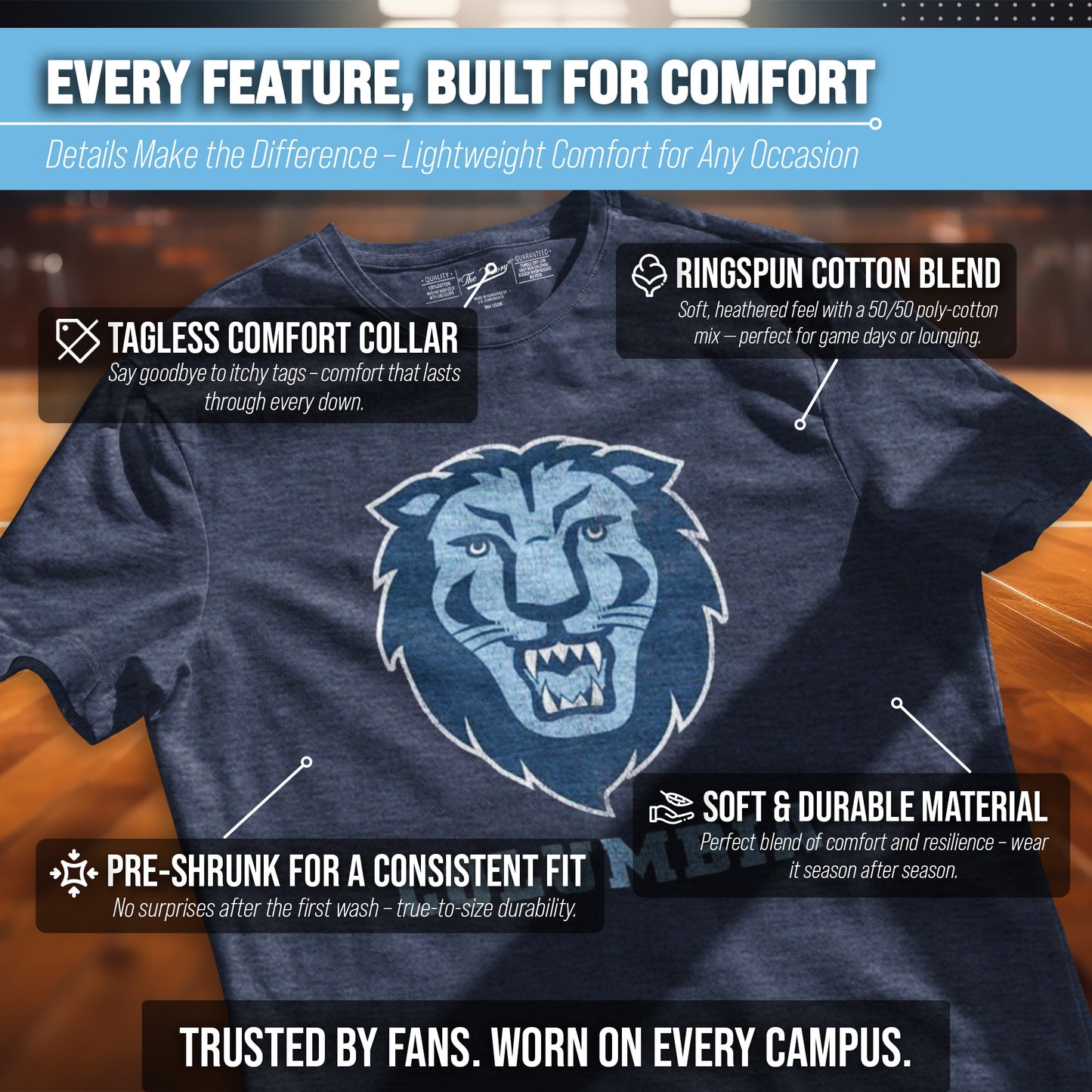 Columbia Lions Collegiate Adult Heathered Cotton Blend T-Shirt - Navy