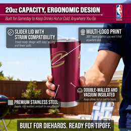 Cleveland Cavaliers NBA Basketball 20oz Stainless Steel Vacuum Insulated Game Day Tumbler with Silicone Grip - Maroon