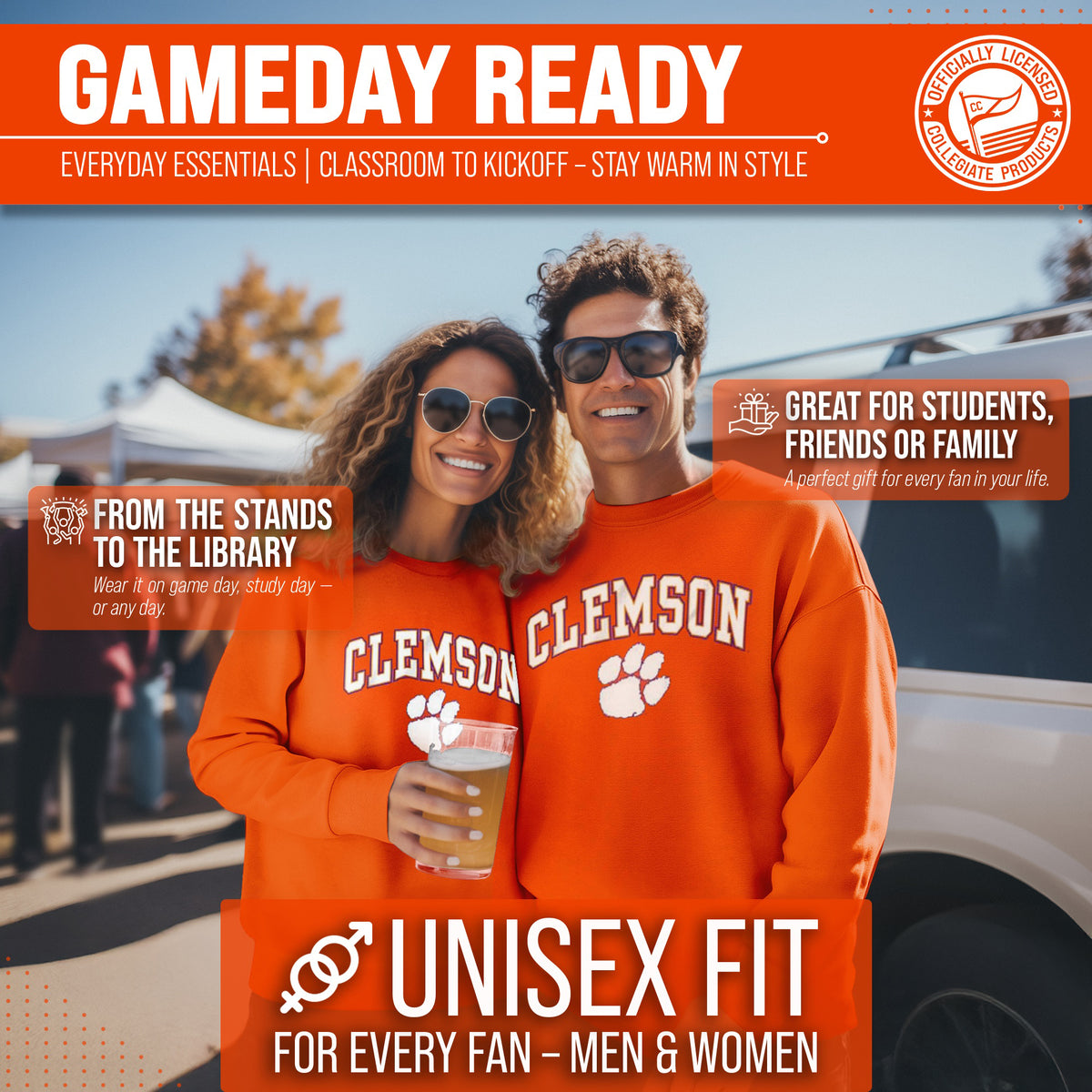 Clemson Tigers Adult Arch & Logo Soft Style Gameday Crewneck Sweatshirt - Orange