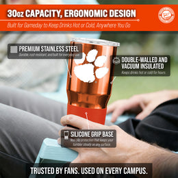 Clemson Tigers NCAA University 30oz Stainless Steel Vacuum Insulated Game Day Tumbler with Silicone Grip - Orange