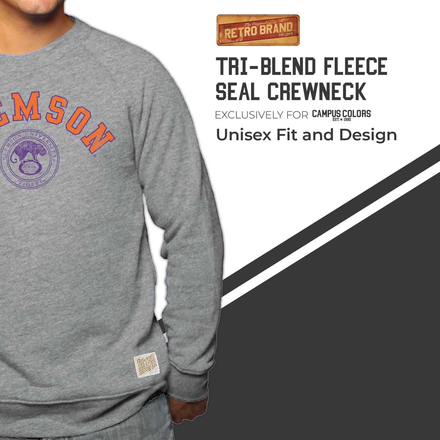 Clemson Tigers College Gray University Seal Crewneck Sweatshirt - Gray