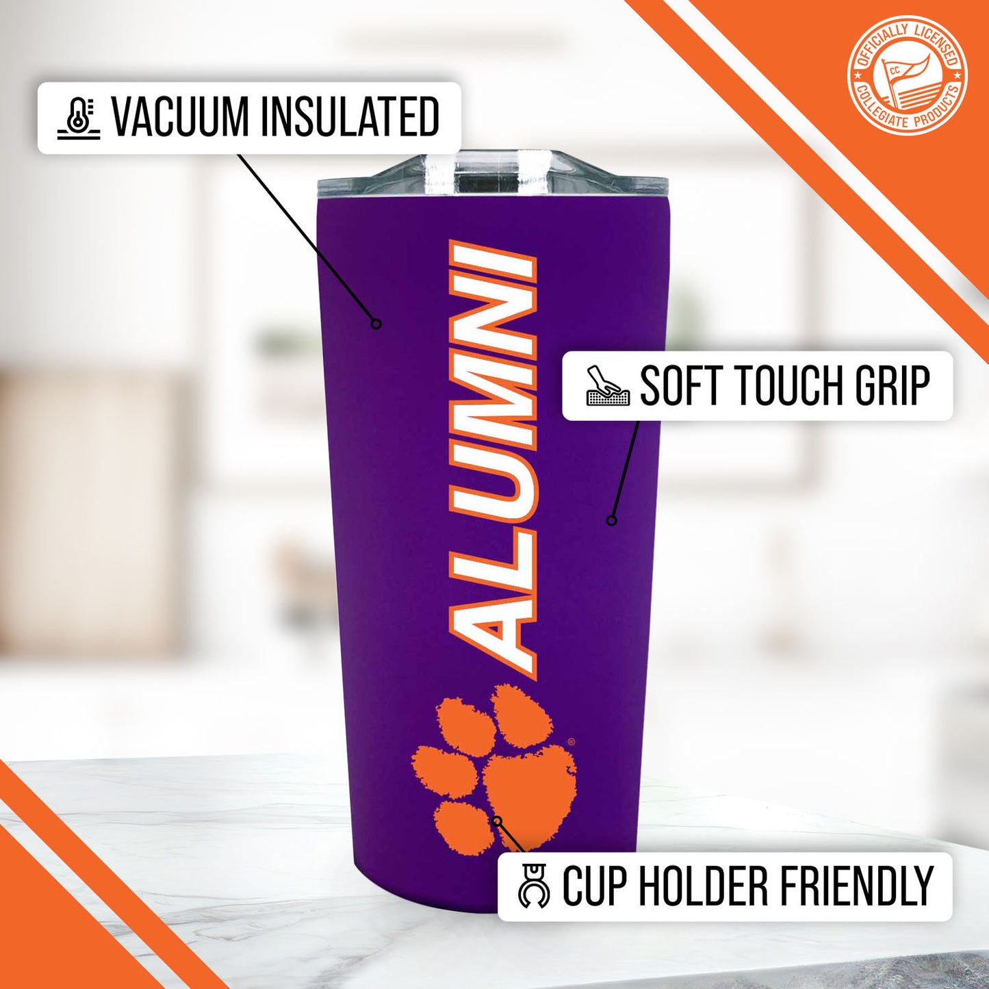 Clemson Tigers Collegiate Stainless Steel Travel Tumbler for Alumni - Purple