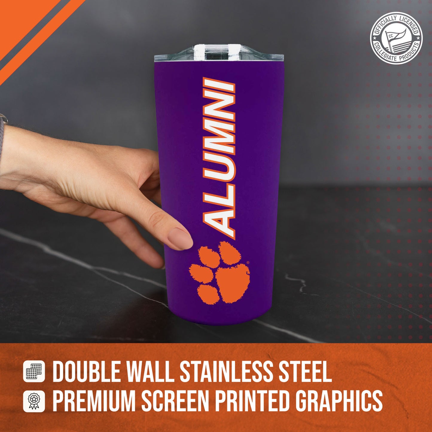 Clemson Tigers Collegiate Stainless Steel Travel Tumbler for Alumni - Purple