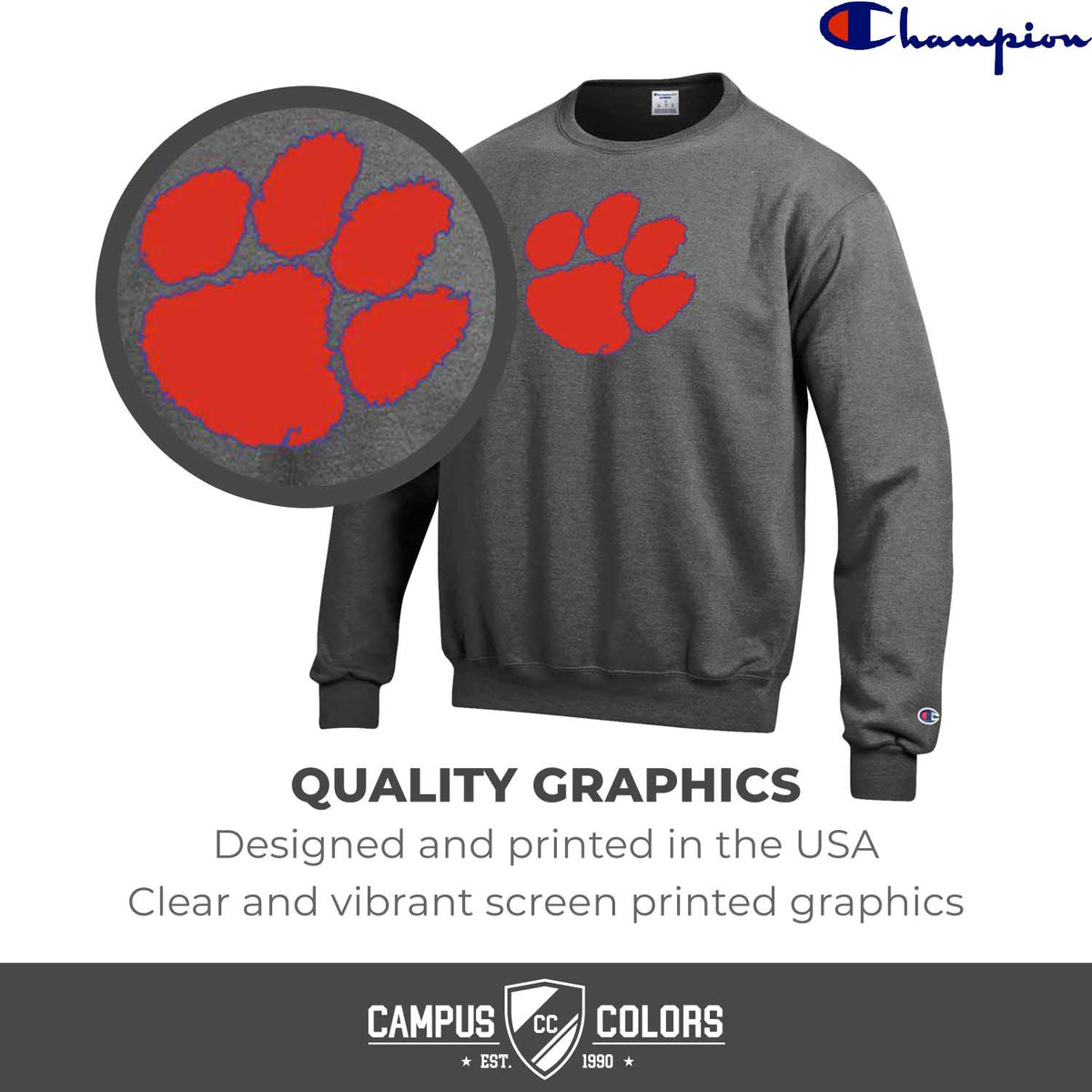 Clemson Tigers Adult Mascot Fleece Crewneck - Charcoal