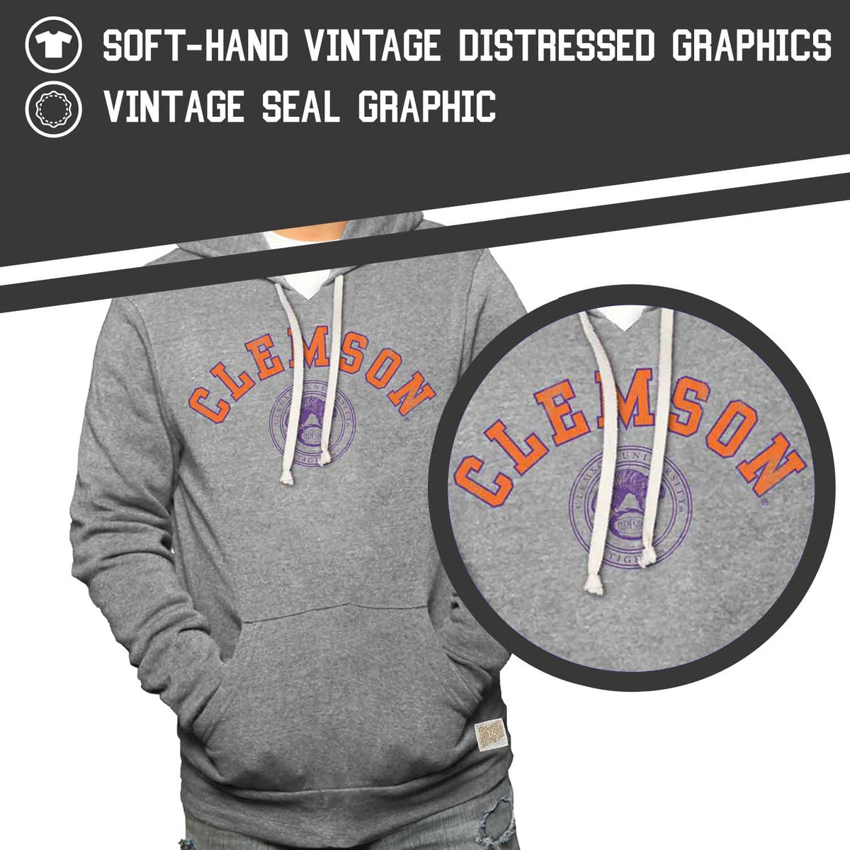 Clemson Tigers College Gray University Seal Hooded Sweatshirt - Gray