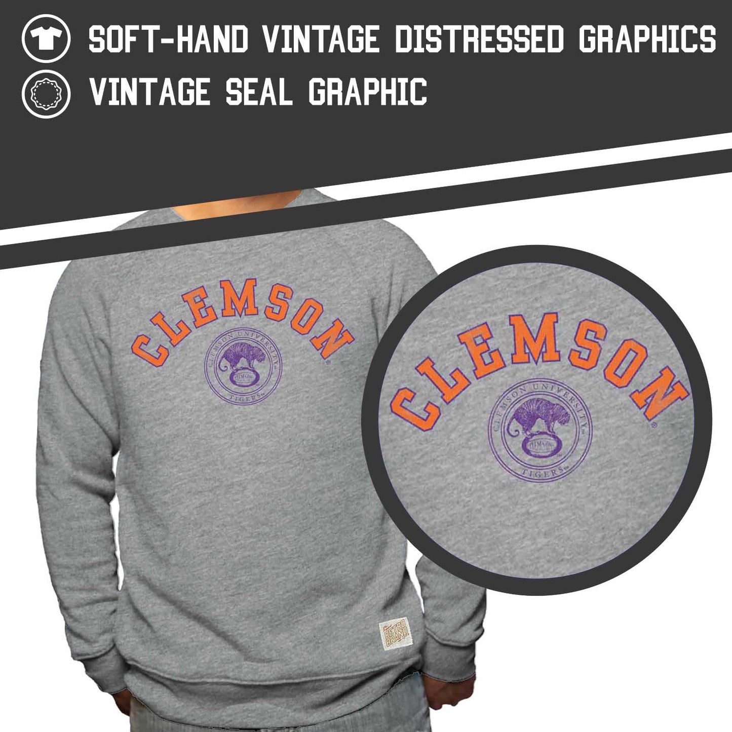 Clemson Tigers College Gray University Seal Crewneck Sweatshirt - Gray