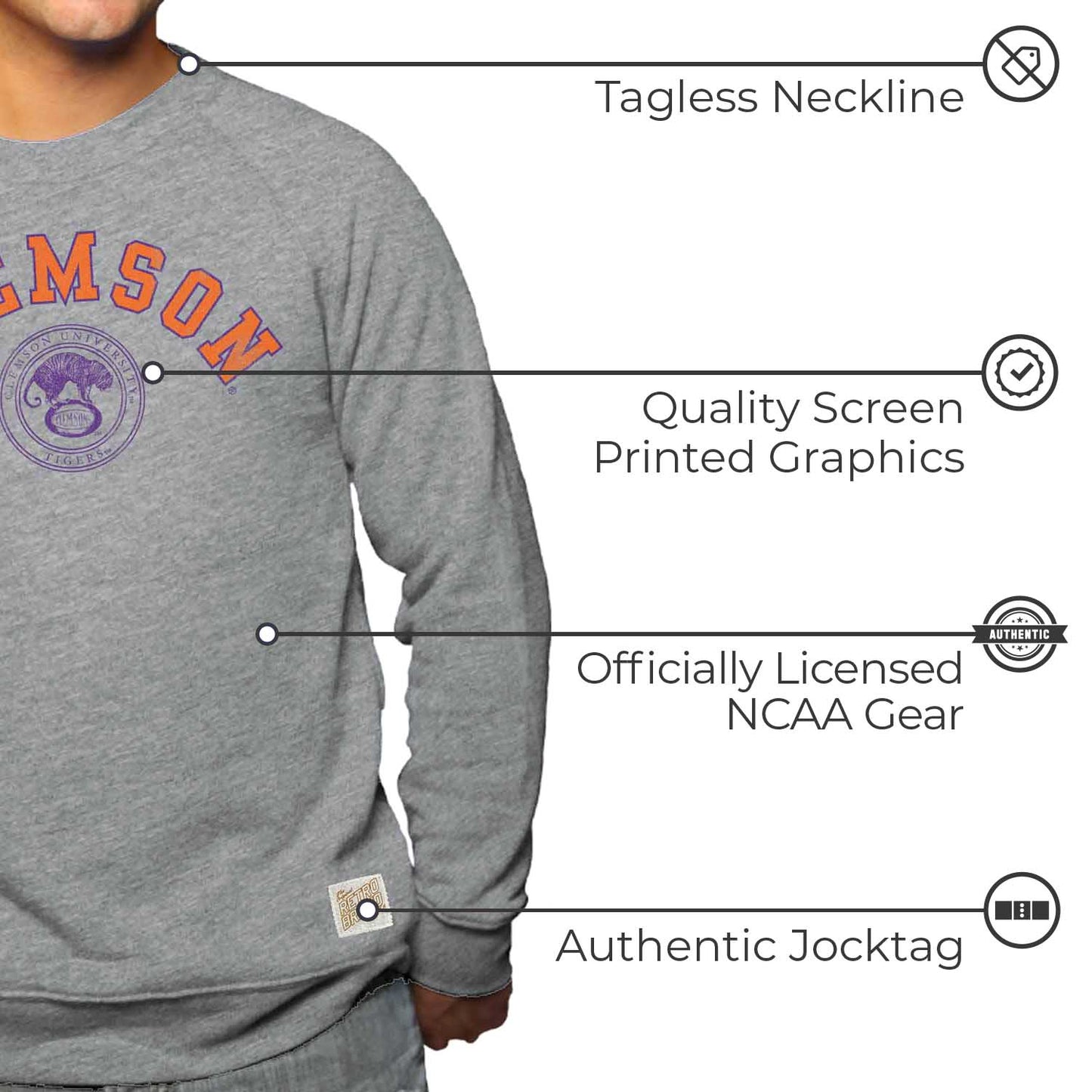 Clemson Tigers College Gray University Seal Crewneck Sweatshirt - Gray