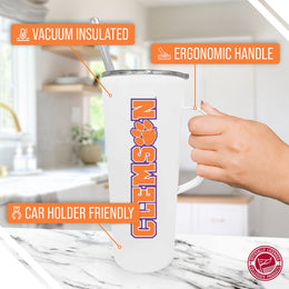 Clemson Tigers NCAA Stainless Steel 20oz Roadie With Handle & Dual Option Lid With Straw - White