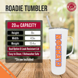 Clemson Tigers NCAA Stainless Steel 20oz Roadie With Handle & Dual Option Lid With Straw - White