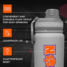 Clemson Tigers NCAA Stainless Steel Water Bottle - Sport Gray