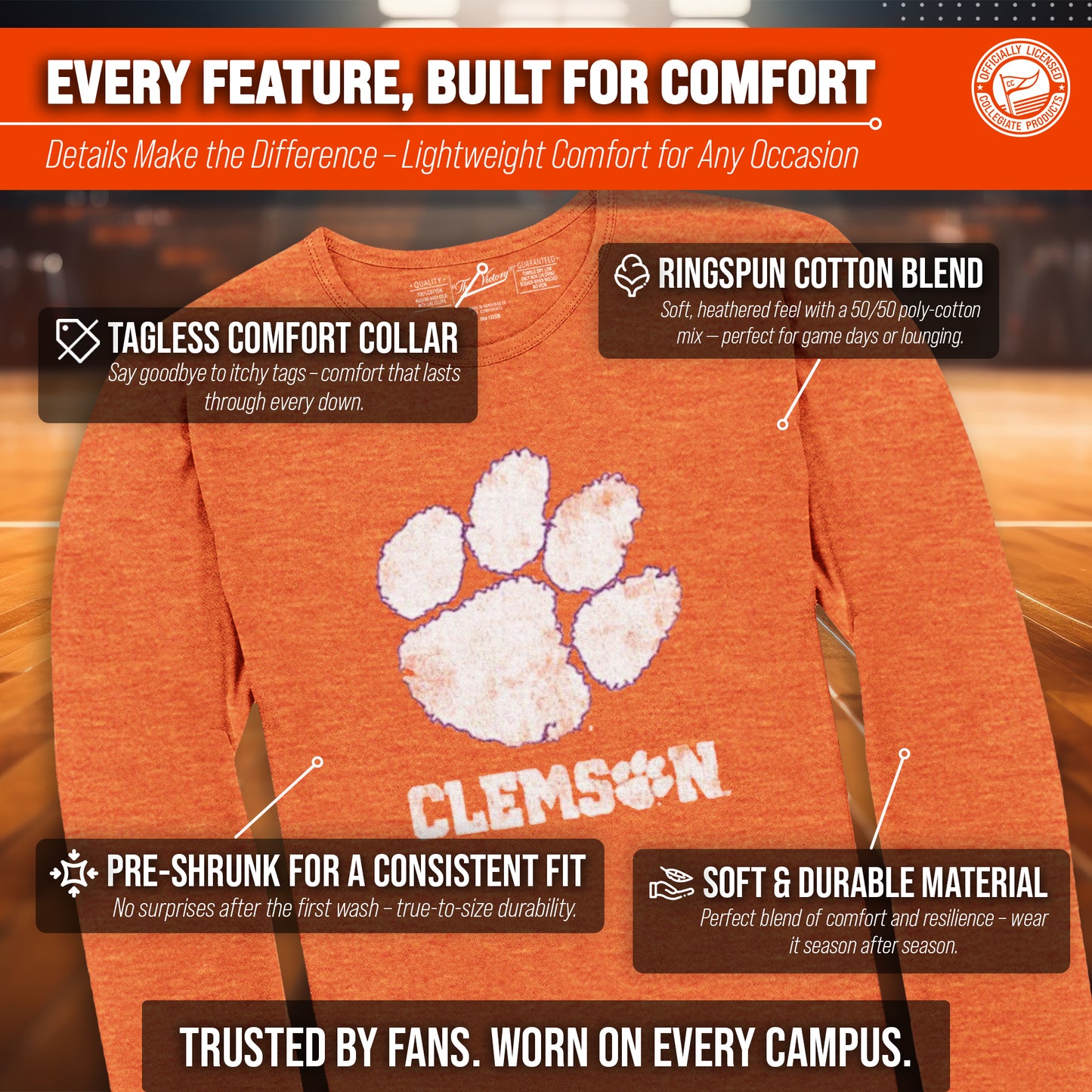 Clemson Tigers NCAA MVP Adult Long-Sleeve Shirt - Orange