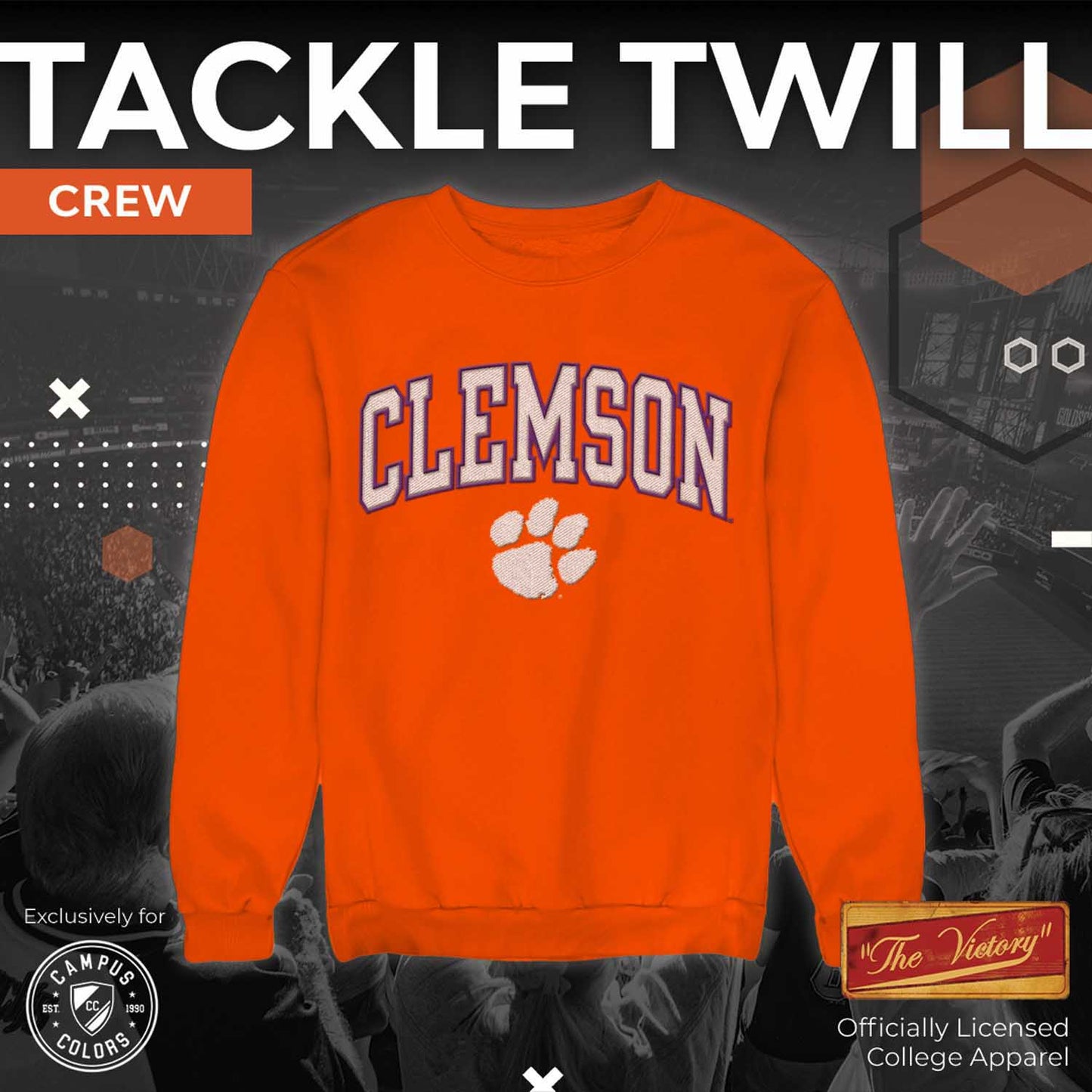 Clemson Tigers Adult Tackle Twill Crewneck - Orange