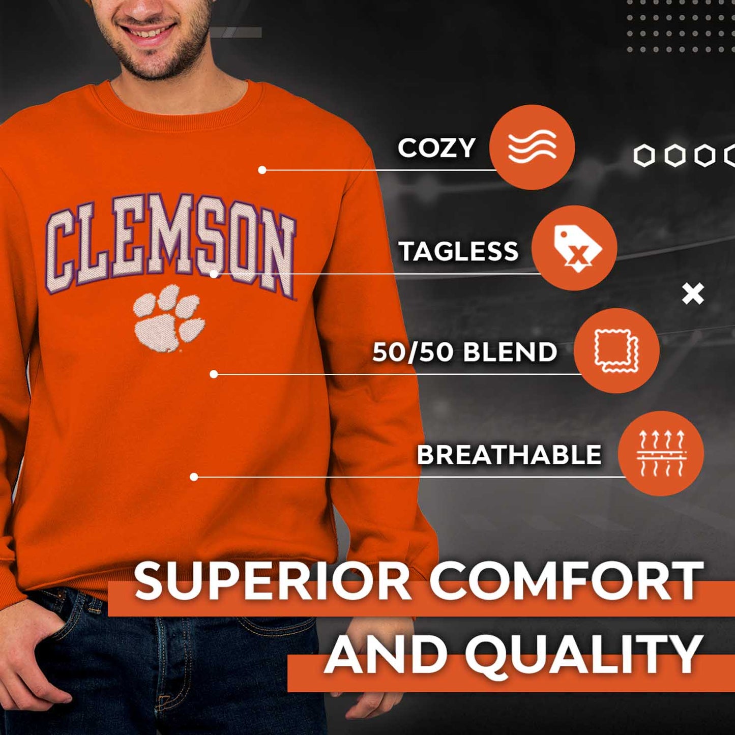 Clemson Tigers Adult Tackle Twill Crewneck - Orange
